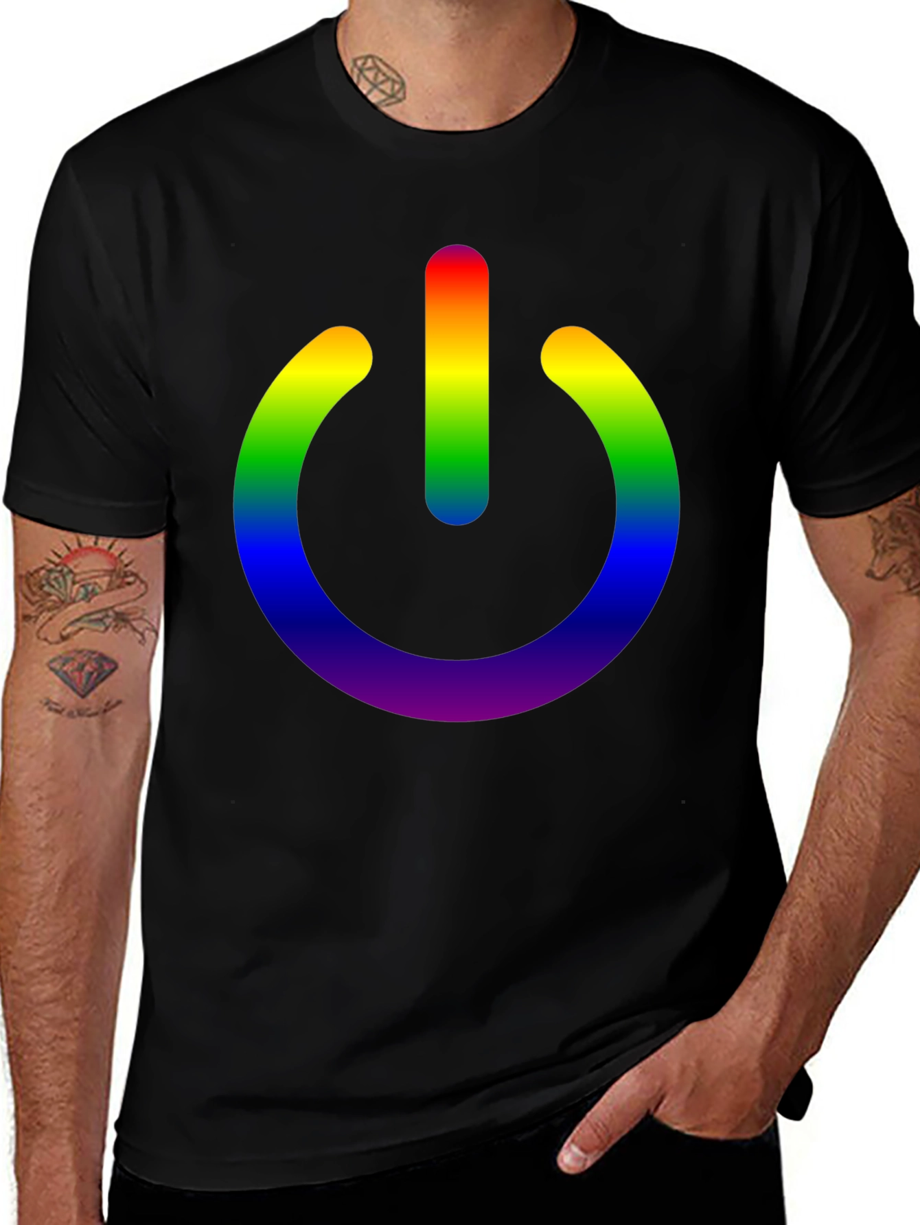 Rainbow Power Button Black T-Shirt