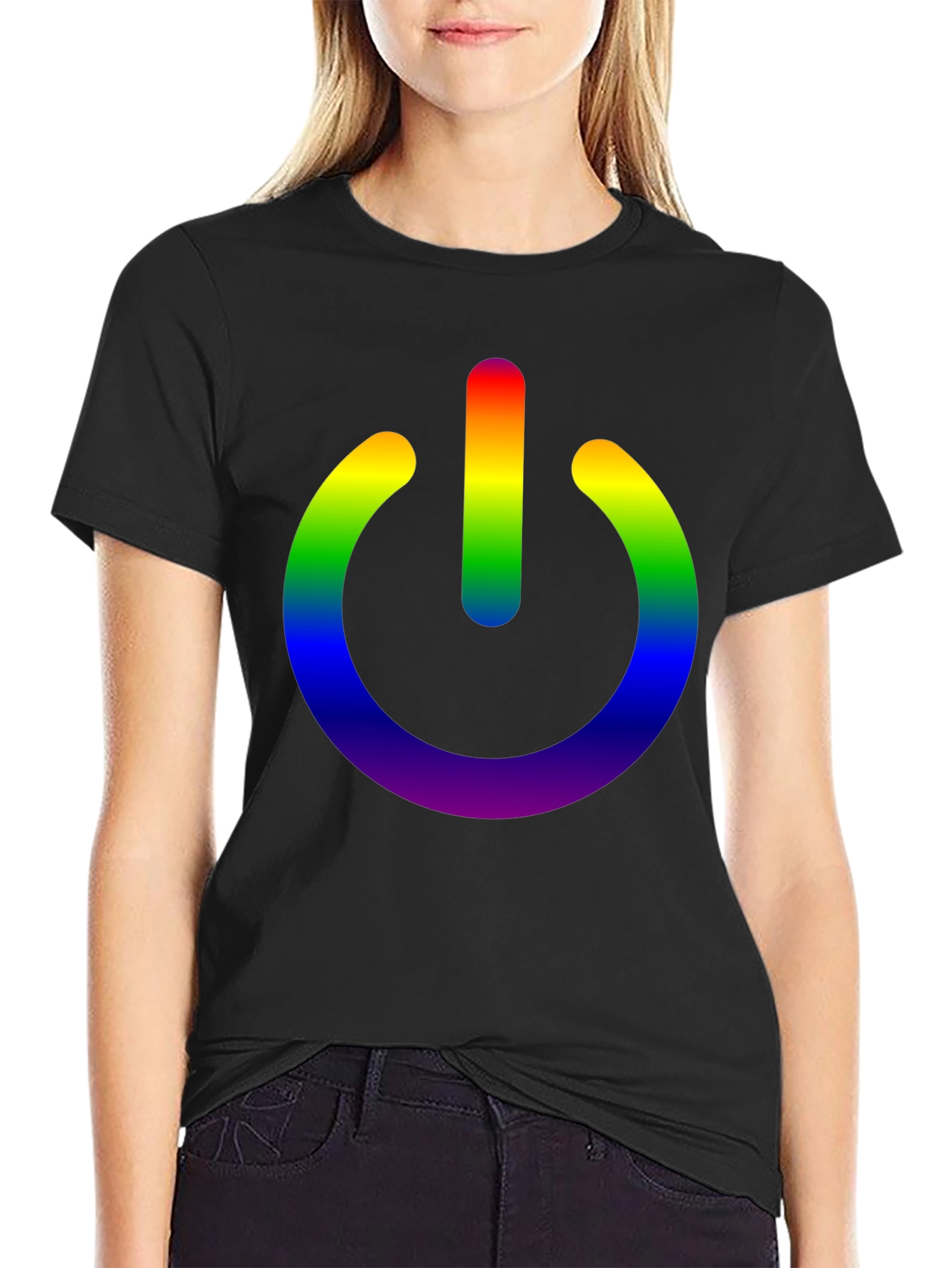 Rainbow Power Button Black T-Shirt
