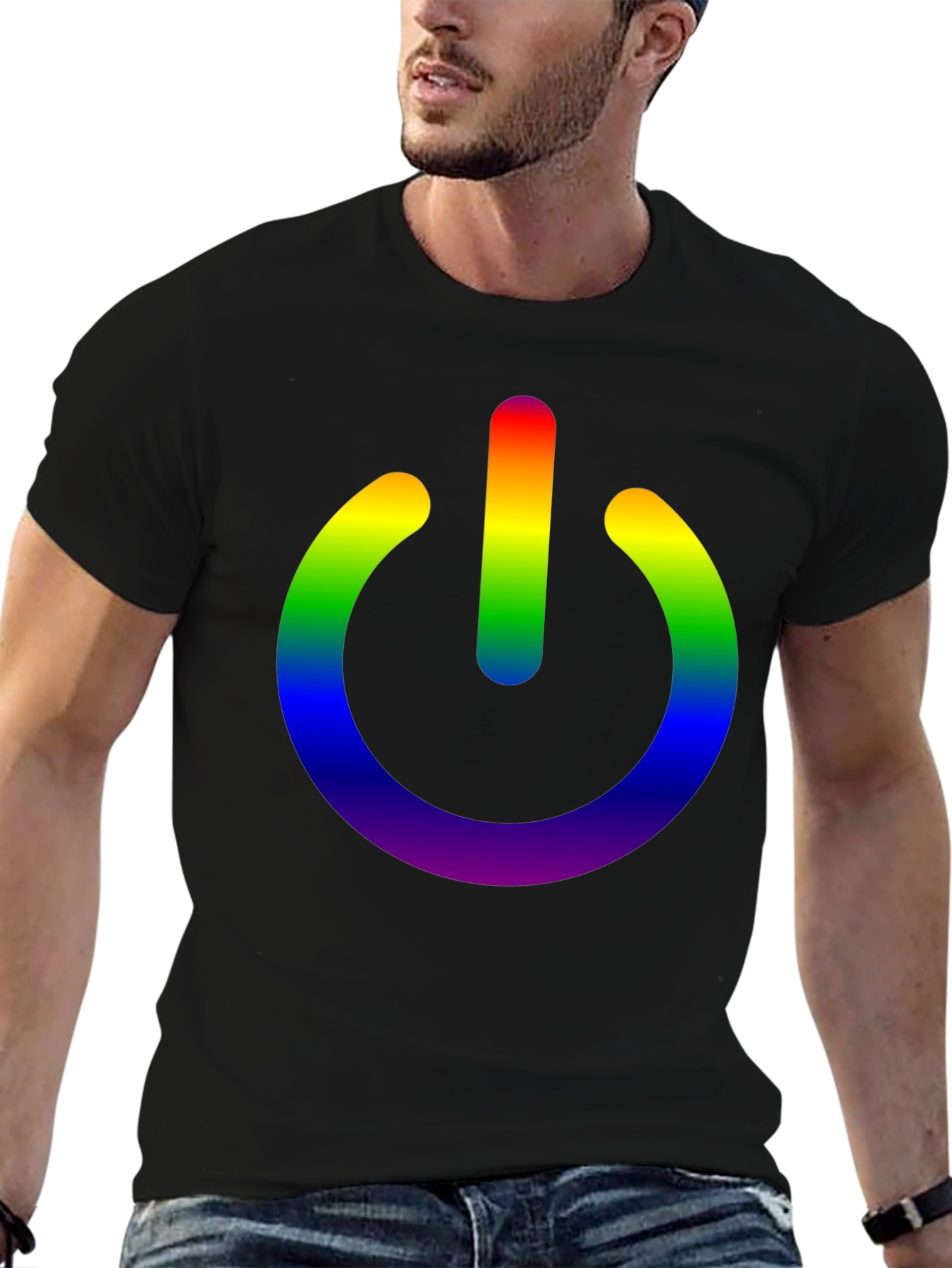Rainbow Power Button Black T-Shirt
