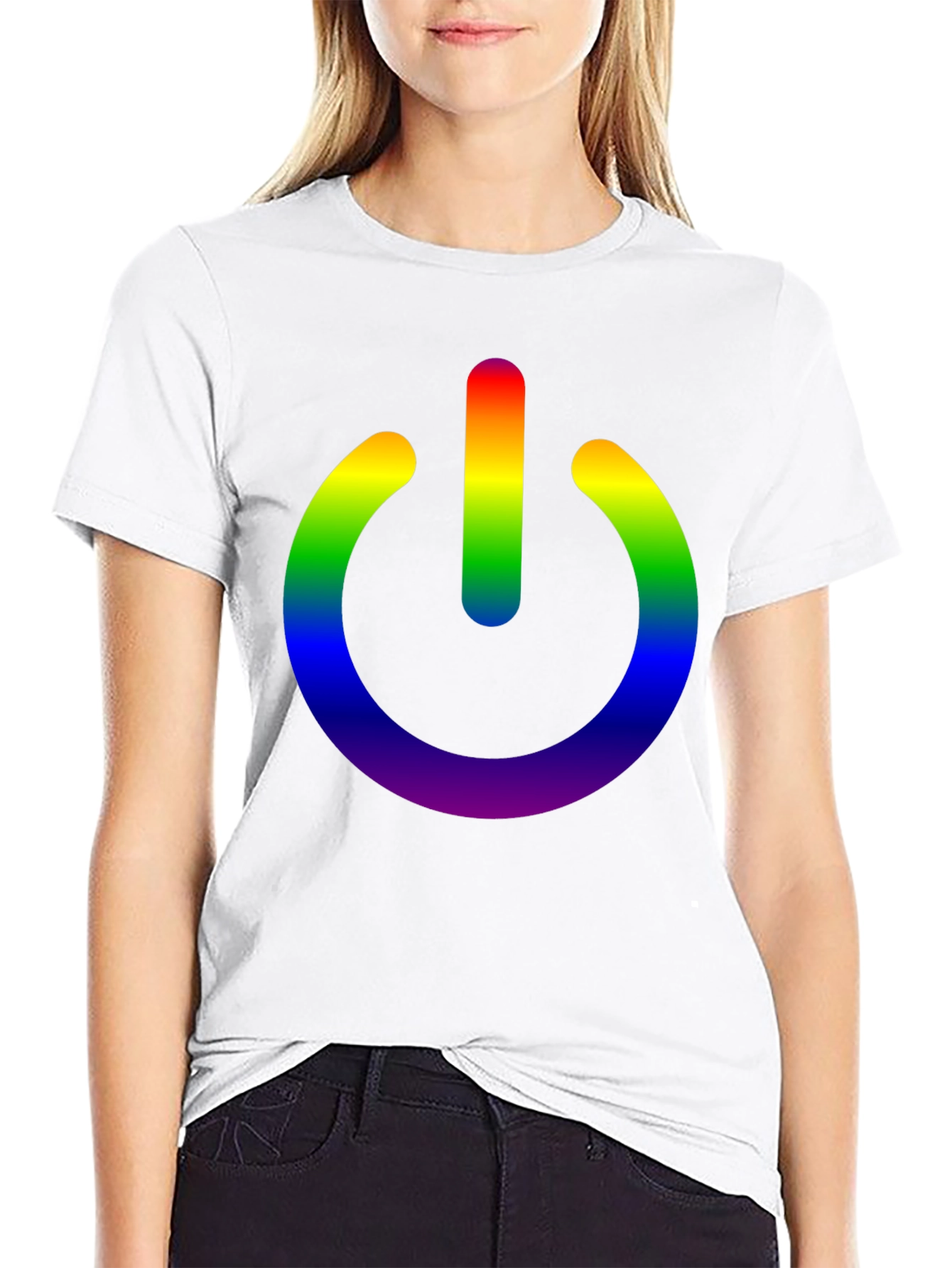 Rainbow Power Button Black T-Shirt