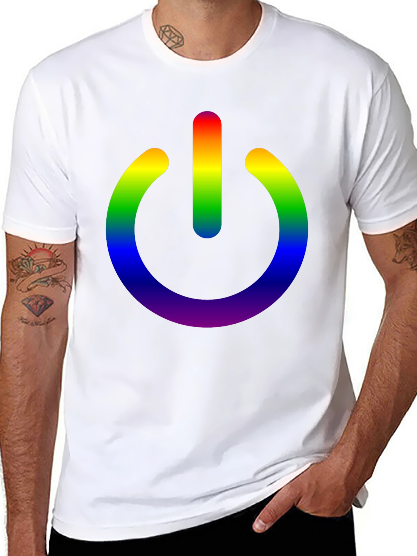 Rainbow Power Button Black T-Shirt