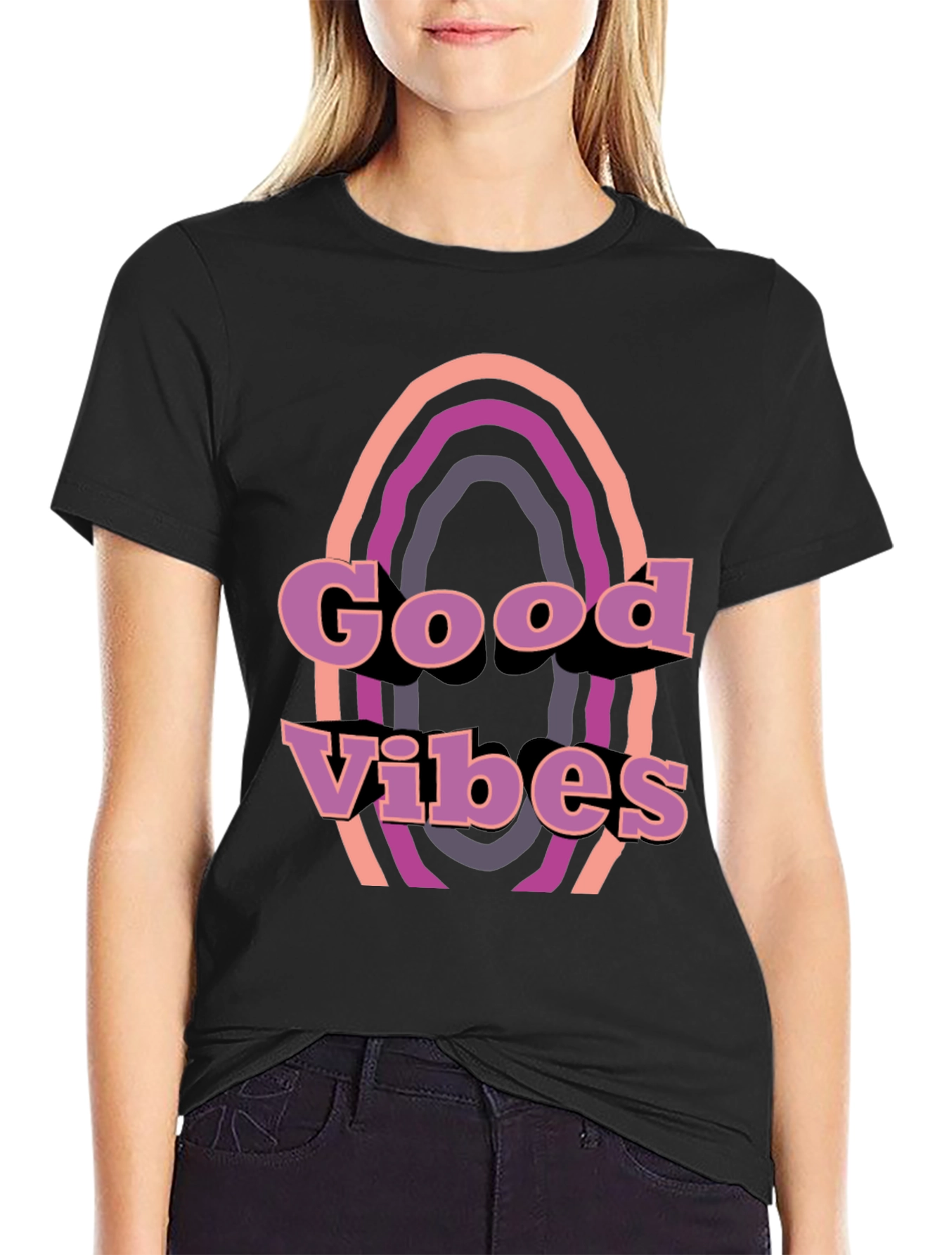 Good Vibes Retro Graphic Tee - Black