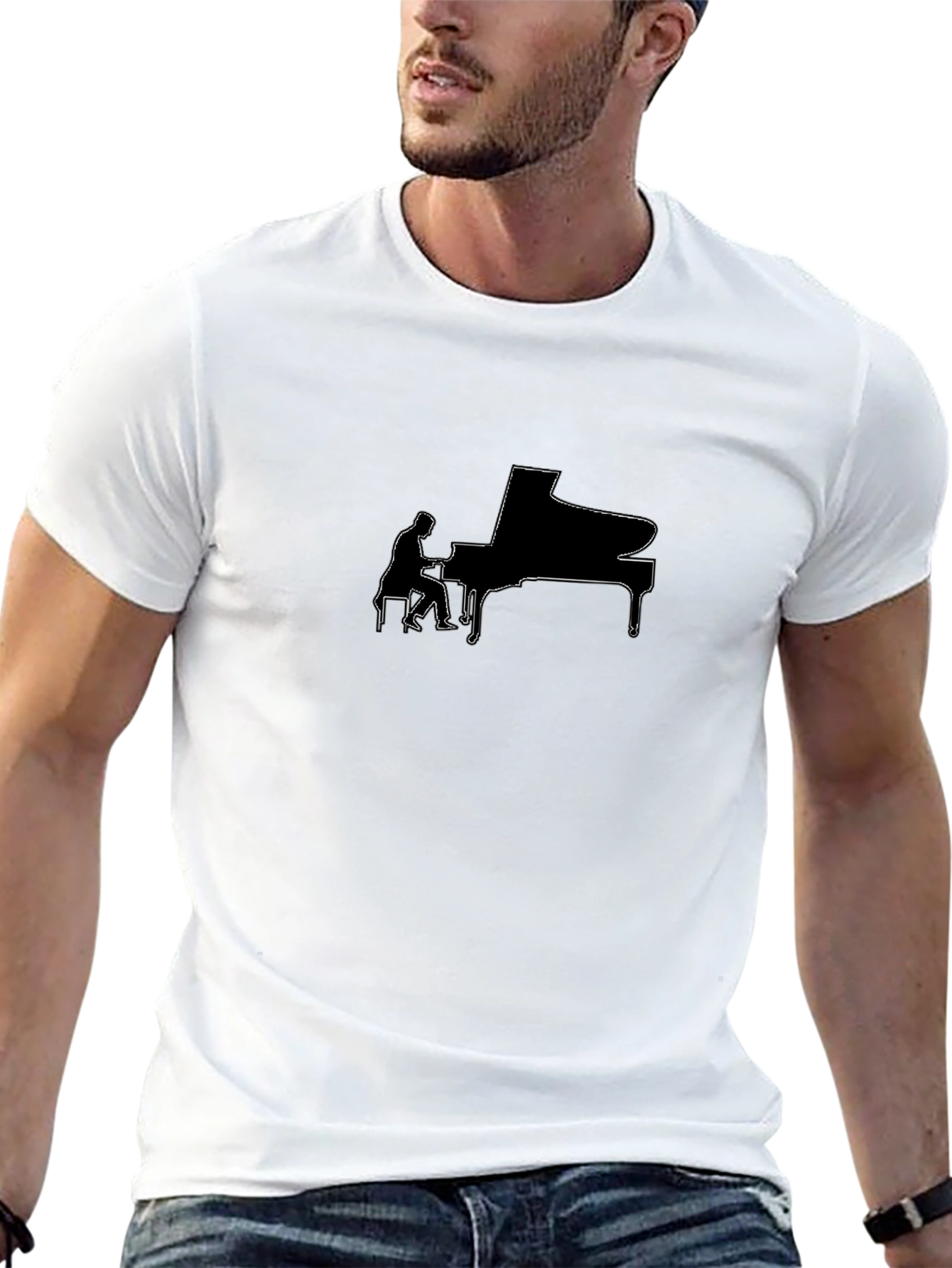 Piano Player Graphic Tee - Black Cotton Shirt