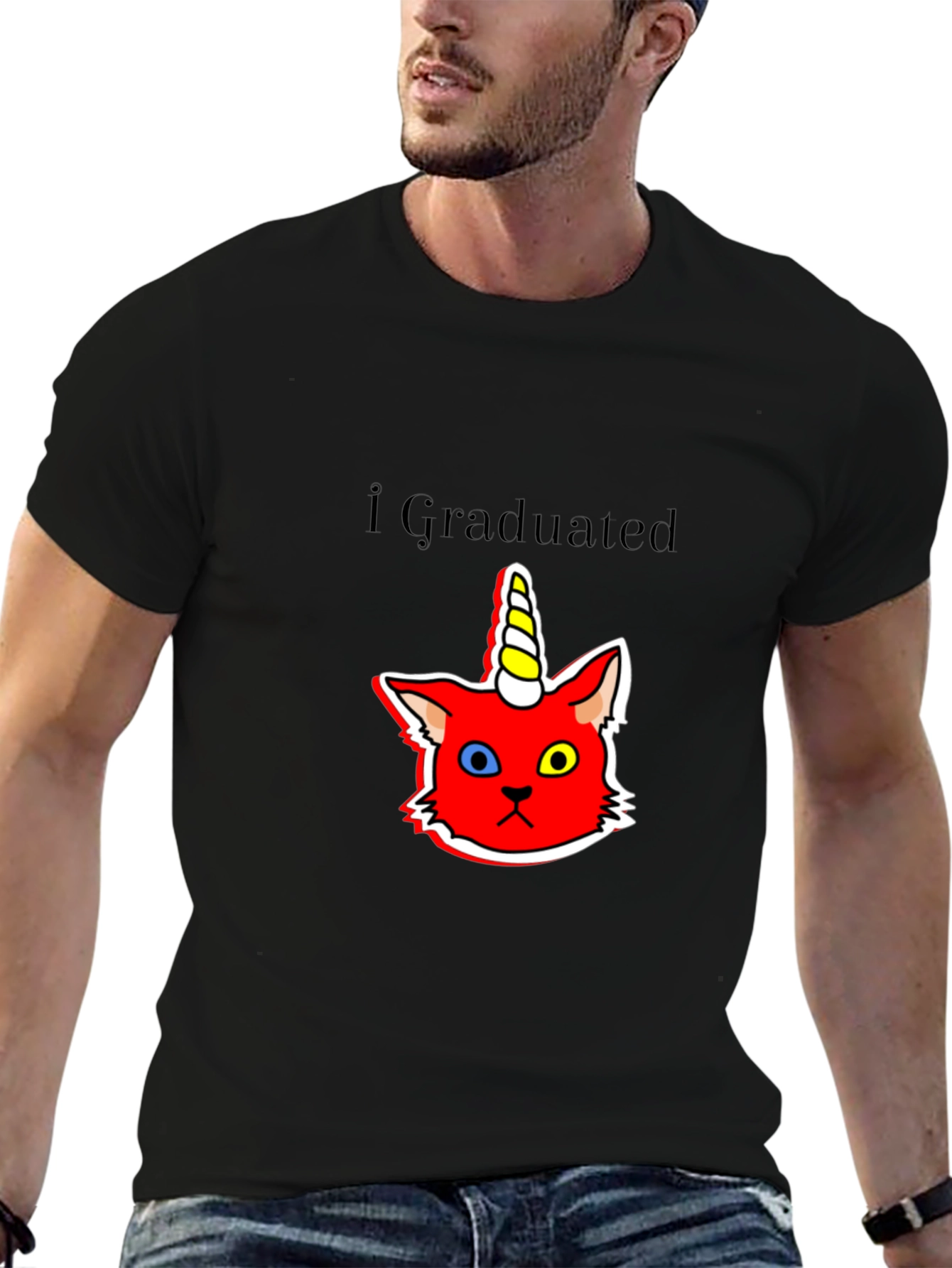 Graduated Unicorn Cat Black T-Shirt