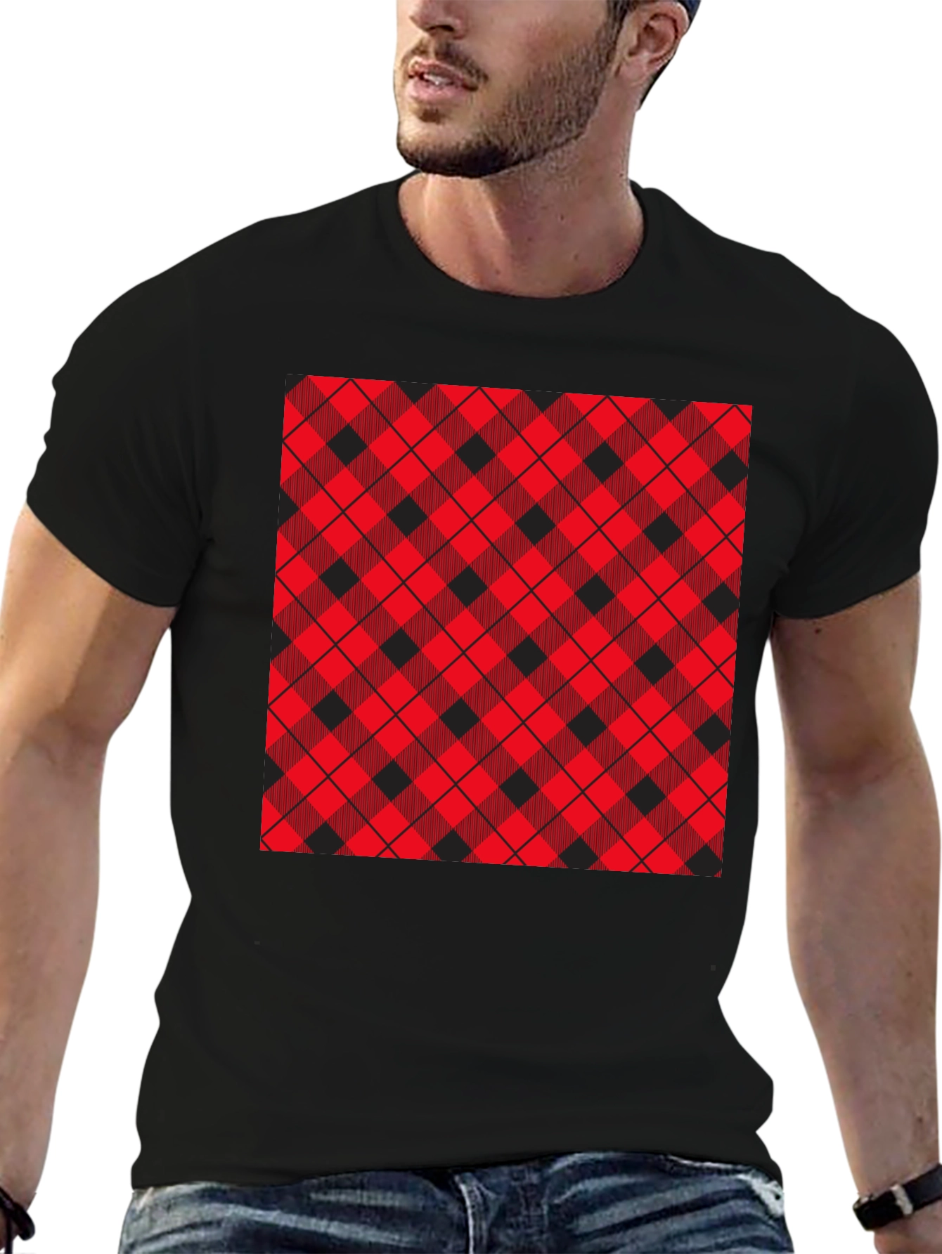 Plaid Patch Black Tee