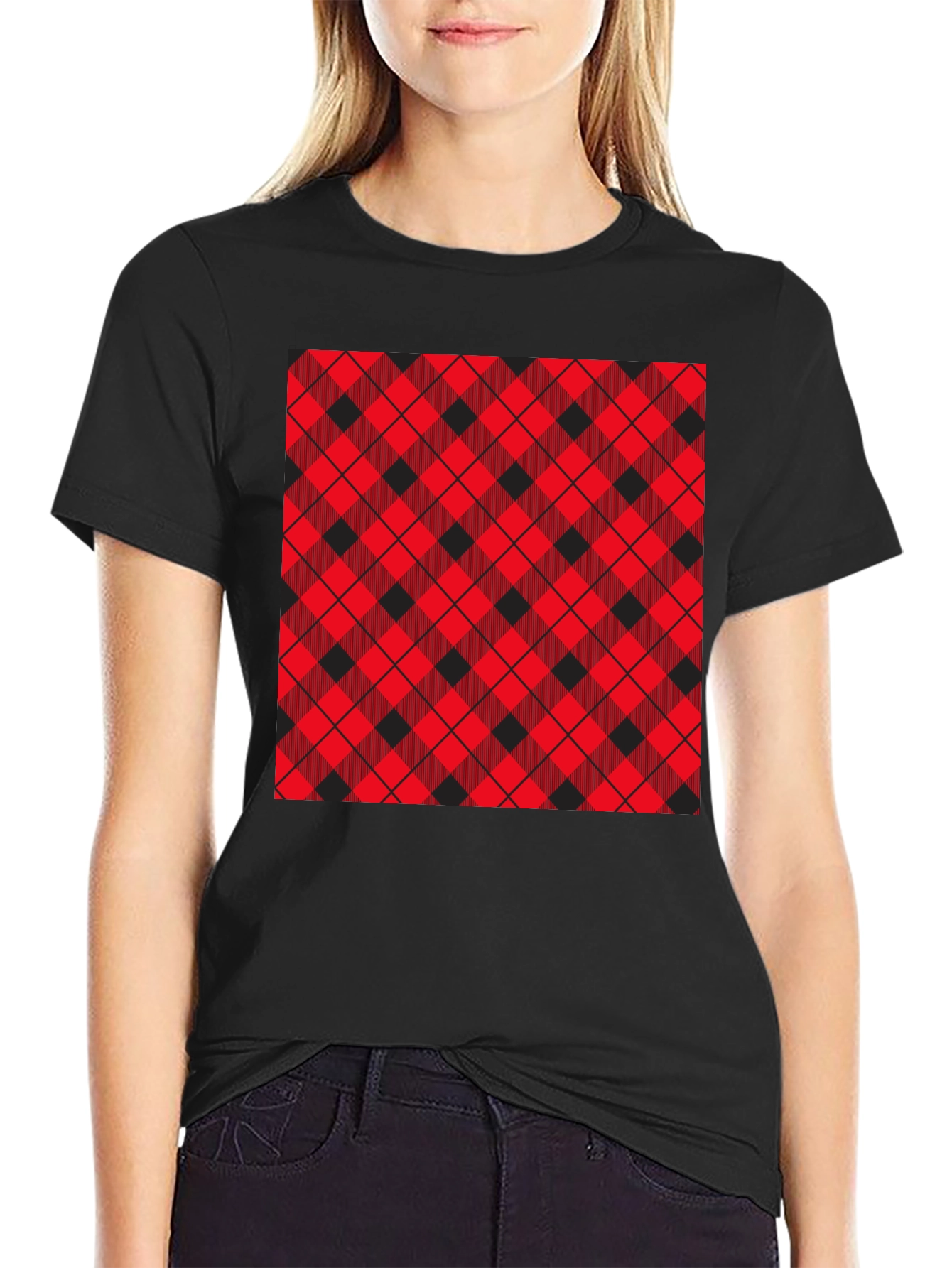 Plaid Patch Black Tee