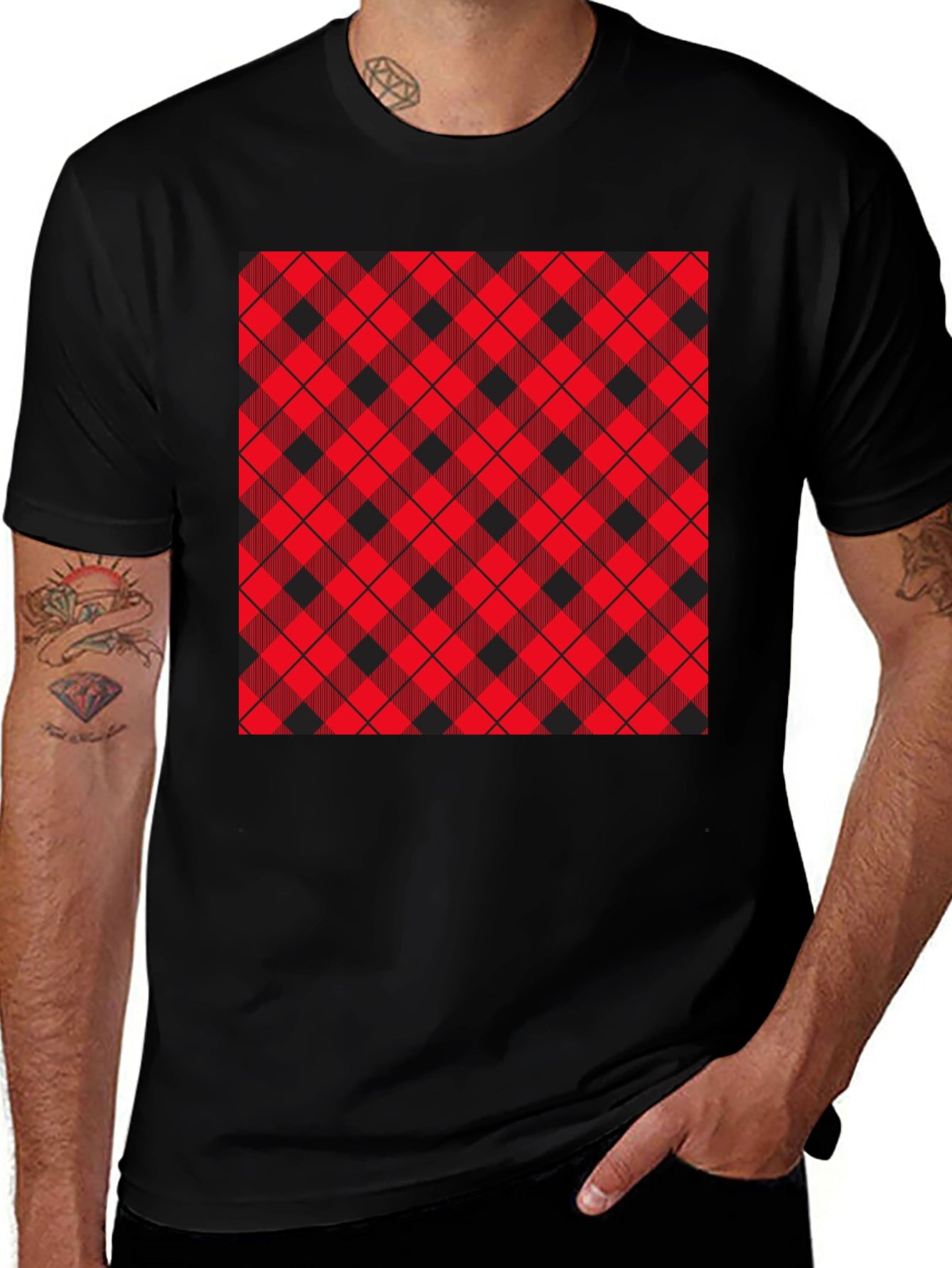 Plaid Patch Black Tee