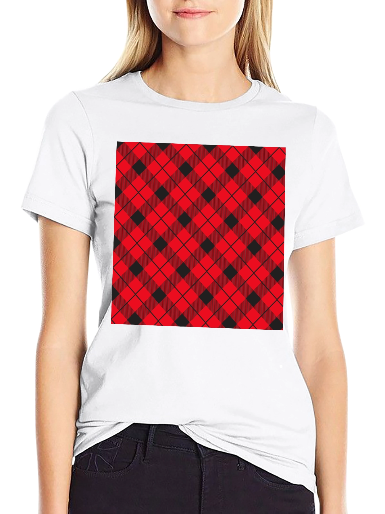 Plaid Patch Black Tee