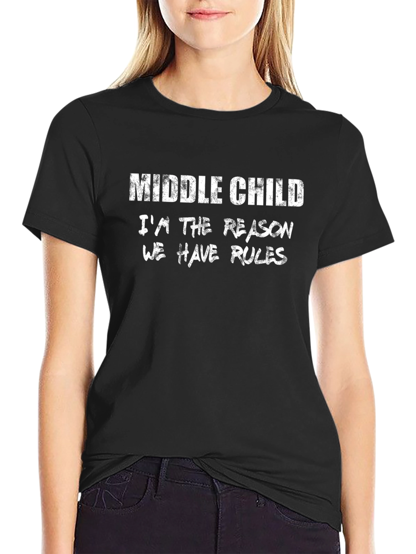 Middle Child Reason for Rules Black T-Shirt
