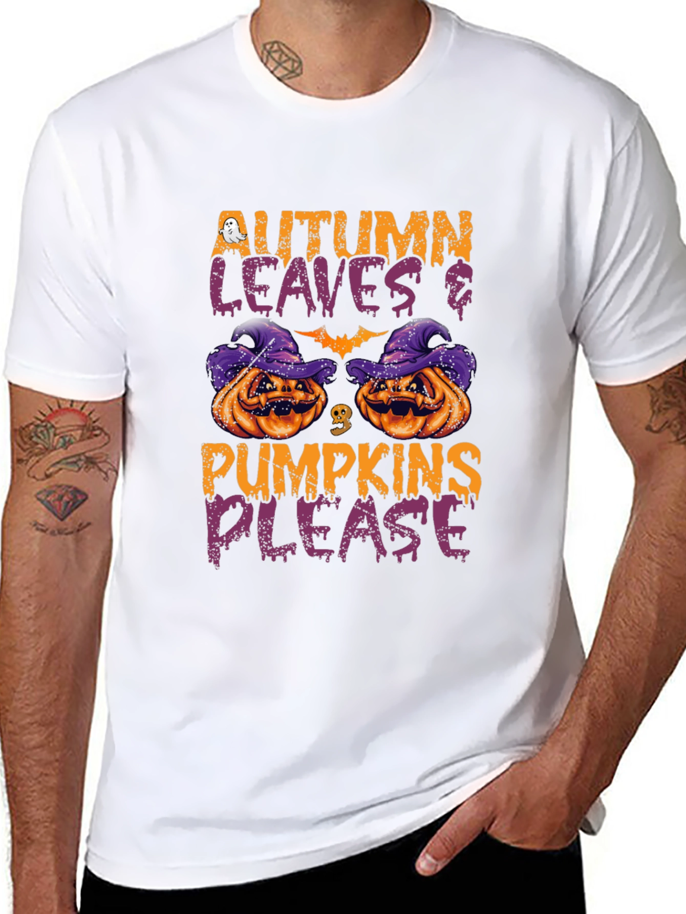 Autumn Leaves & Pumpkins Please Halloween T-Shirt