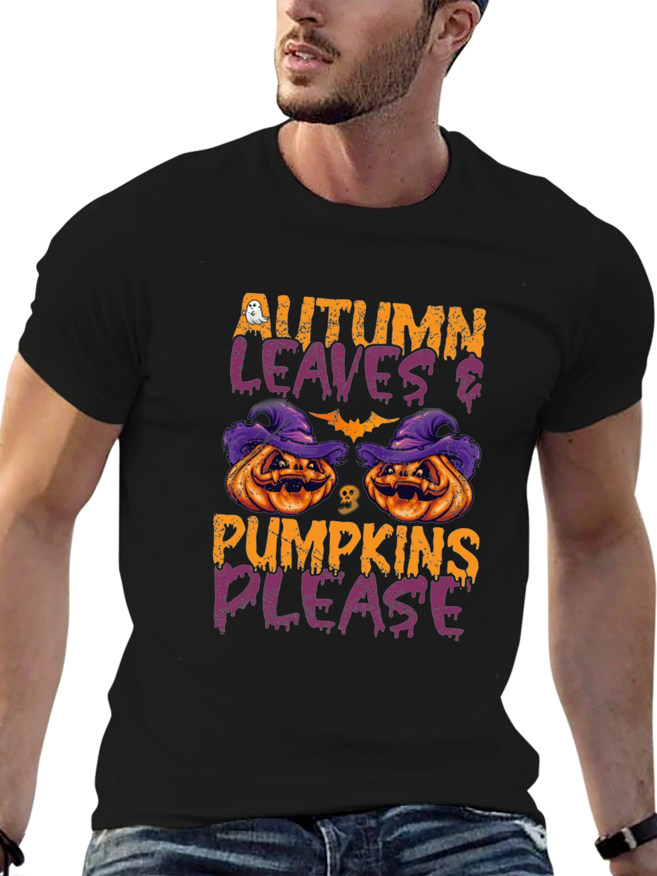 Autumn Leaves & Pumpkins Please Halloween T-Shirt