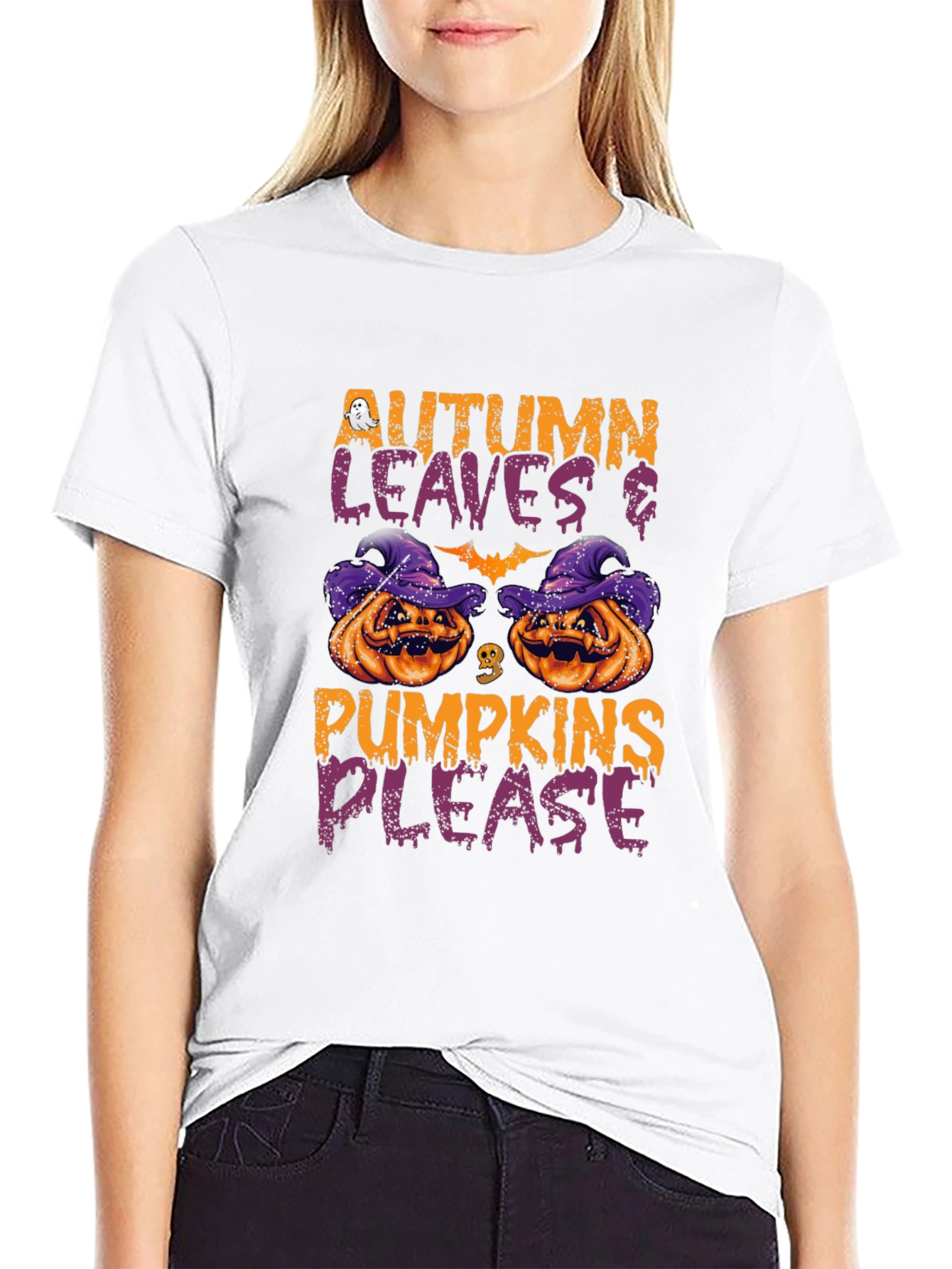 Autumn Leaves & Pumpkins Please Halloween T-Shirt