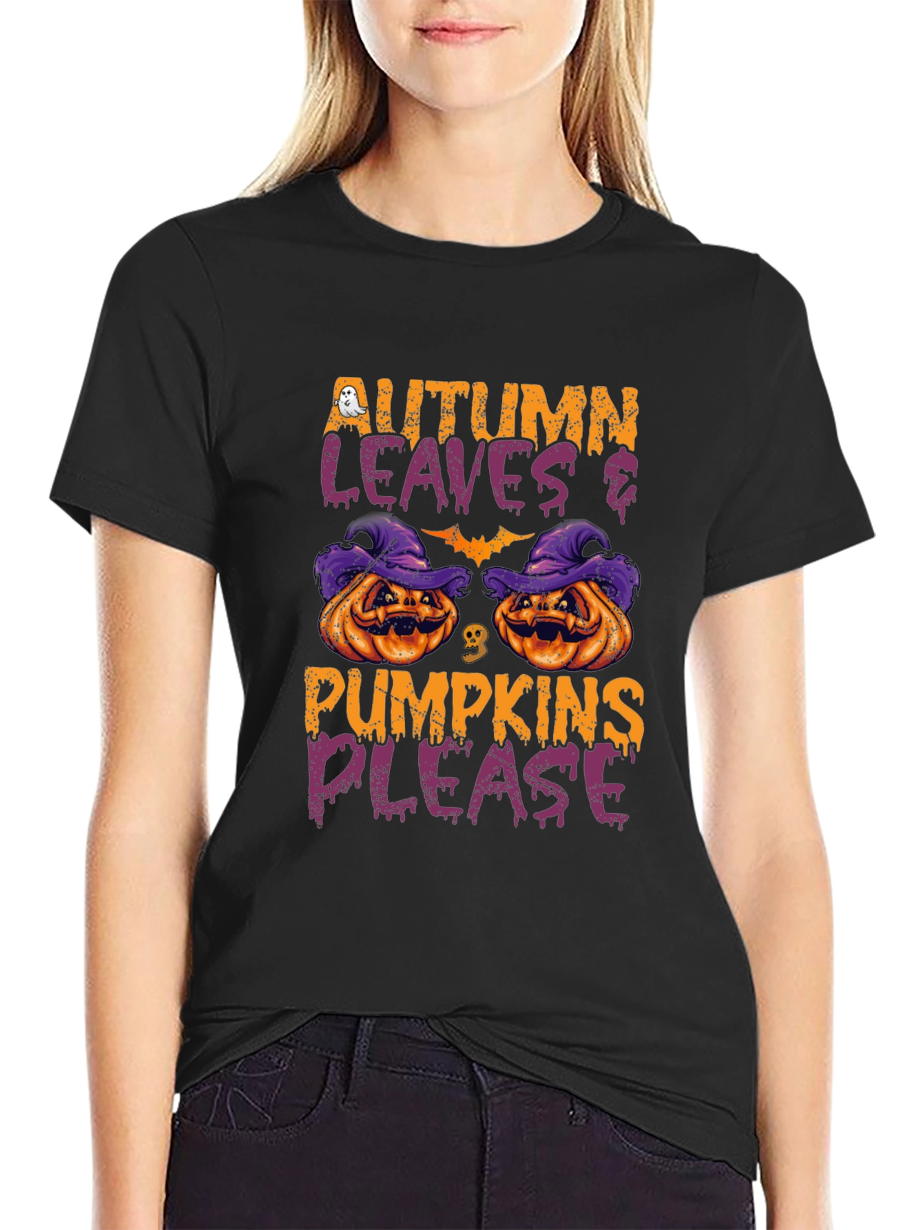 Autumn Leaves & Pumpkins Please Halloween T-Shirt