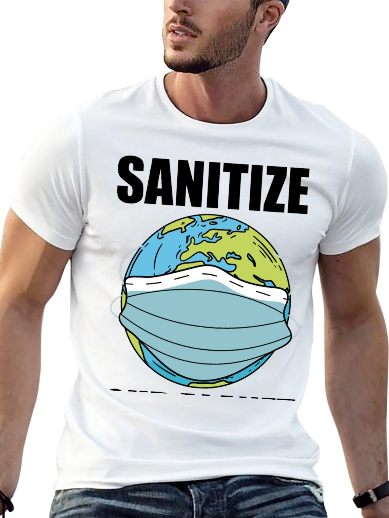 Sanitize T-Shirt Earth Mask Graphic Novelty Tee