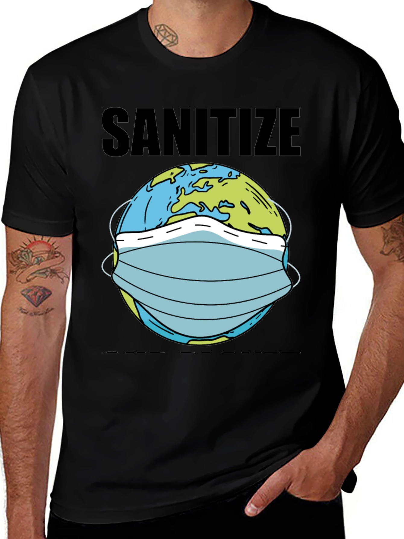 Sanitize T-Shirt Earth Mask Graphic Novelty Tee