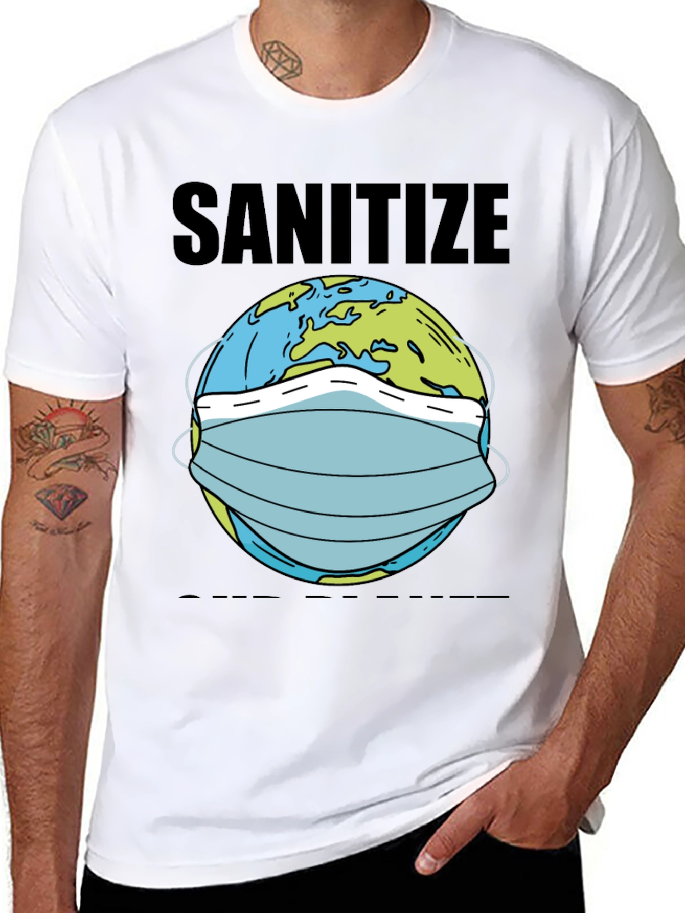 Sanitize T-Shirt Earth Mask Graphic Novelty Tee