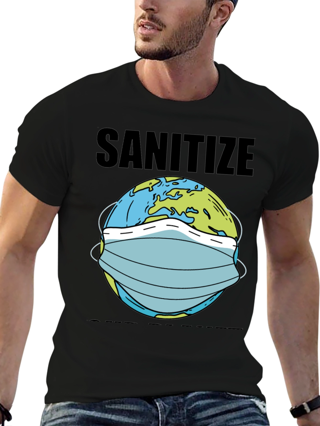 Sanitize T-Shirt Earth Mask Graphic Novelty Tee