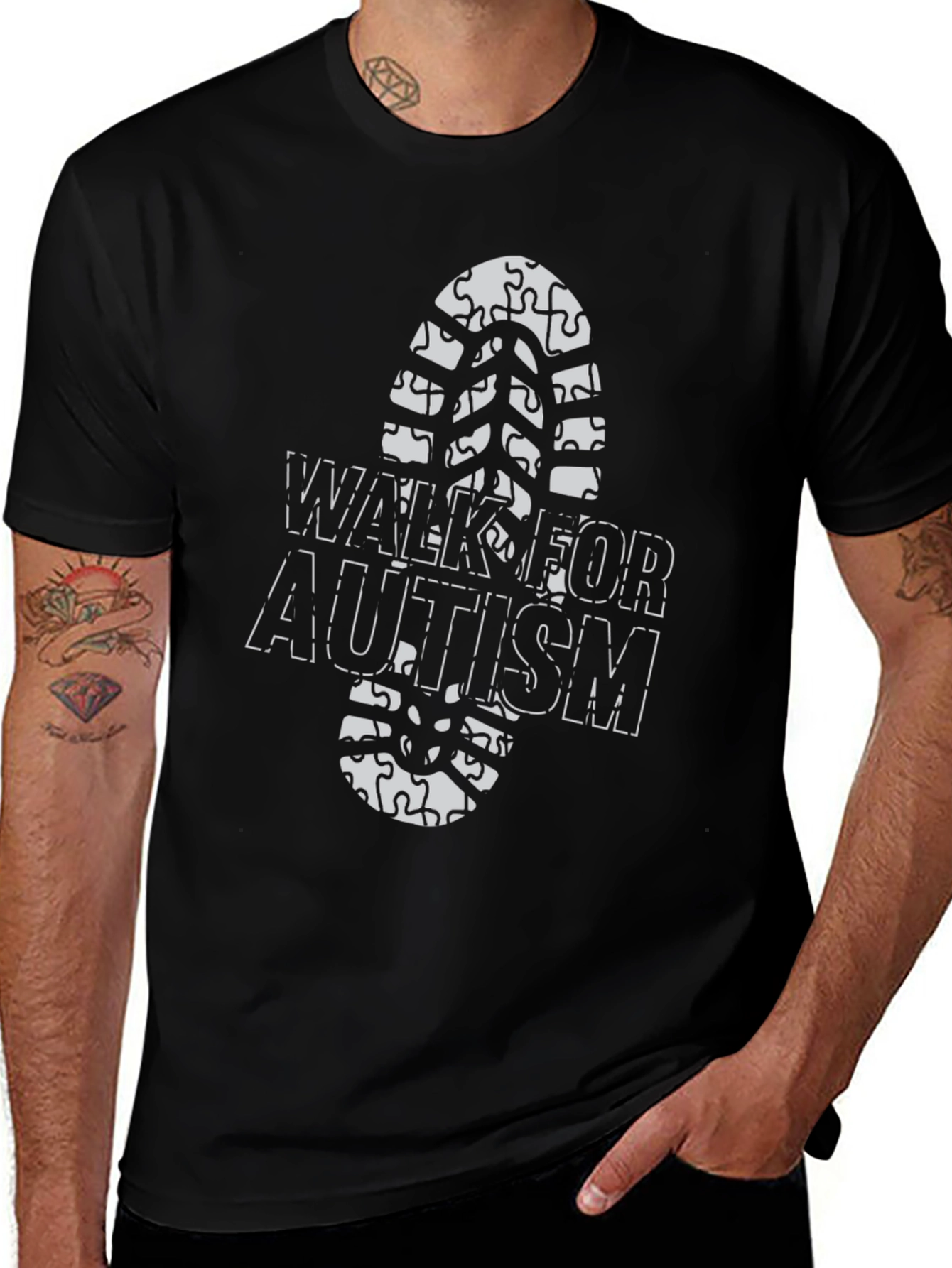 Walk for Autism T-Shirt - Puzzle Footprint Design