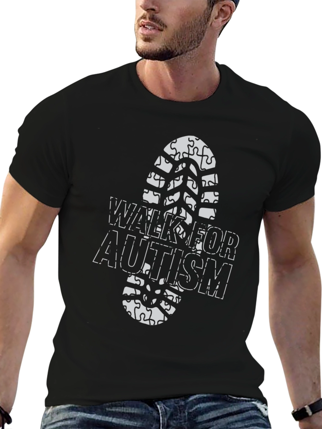 Walk for Autism T-Shirt - Puzzle Footprint Design