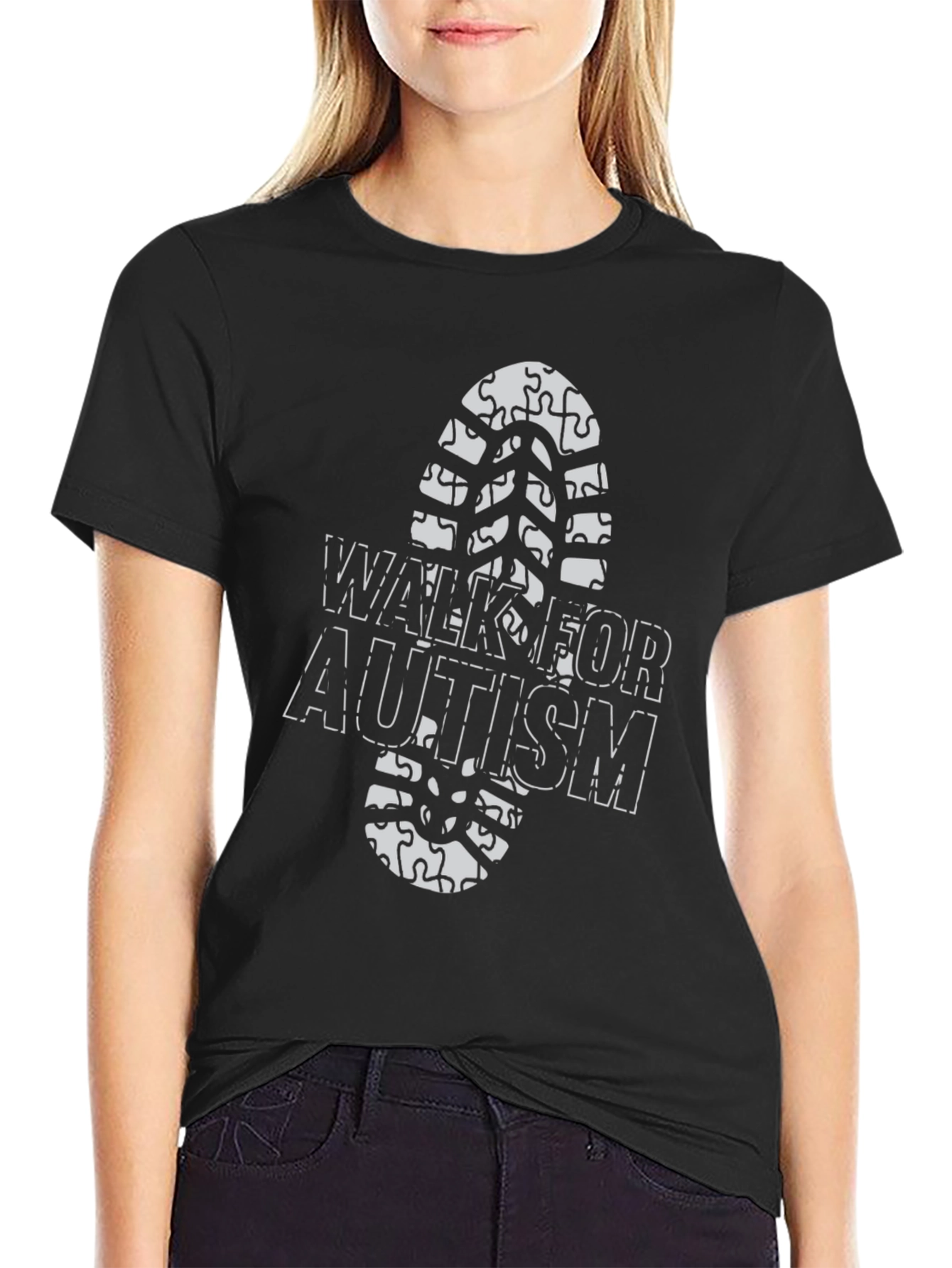 Walk for Autism T-Shirt - Puzzle Footprint Design
