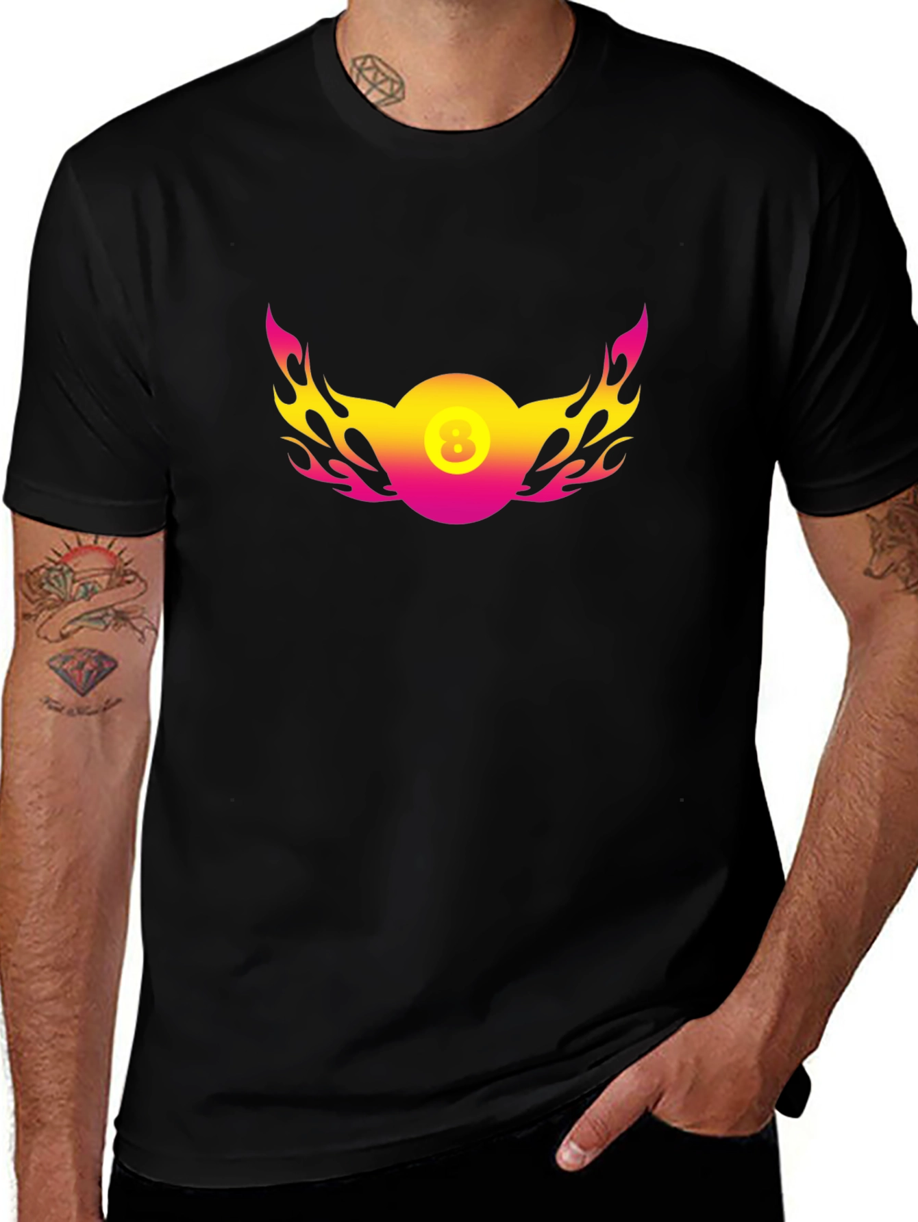 8 Ball Flame Graphic Black T-Shirt