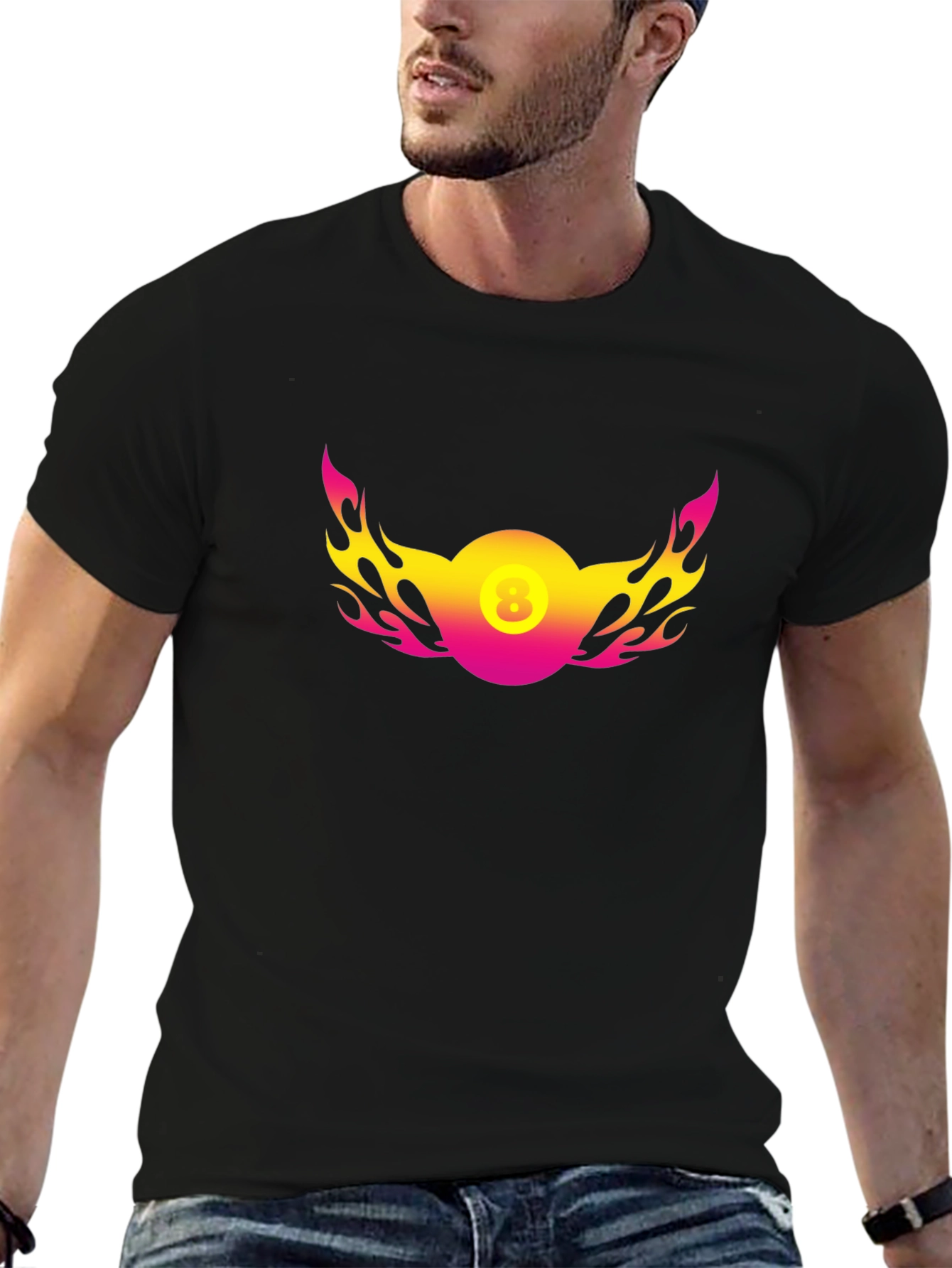 8 Ball Flame Graphic Black T-Shirt