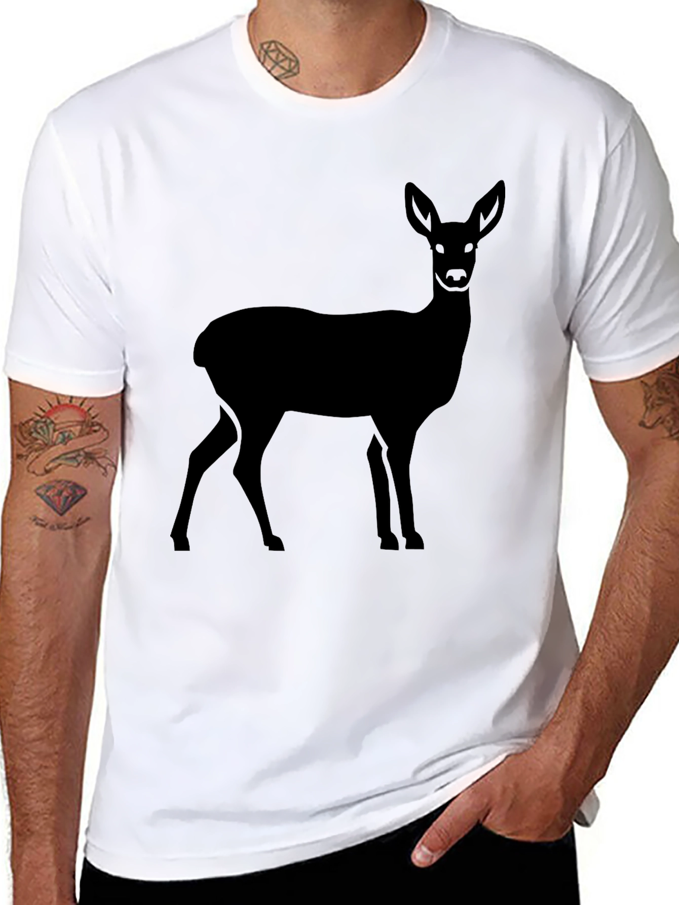 Deer Silhouette Graphic Tee - Black Cotton Casual Shirt