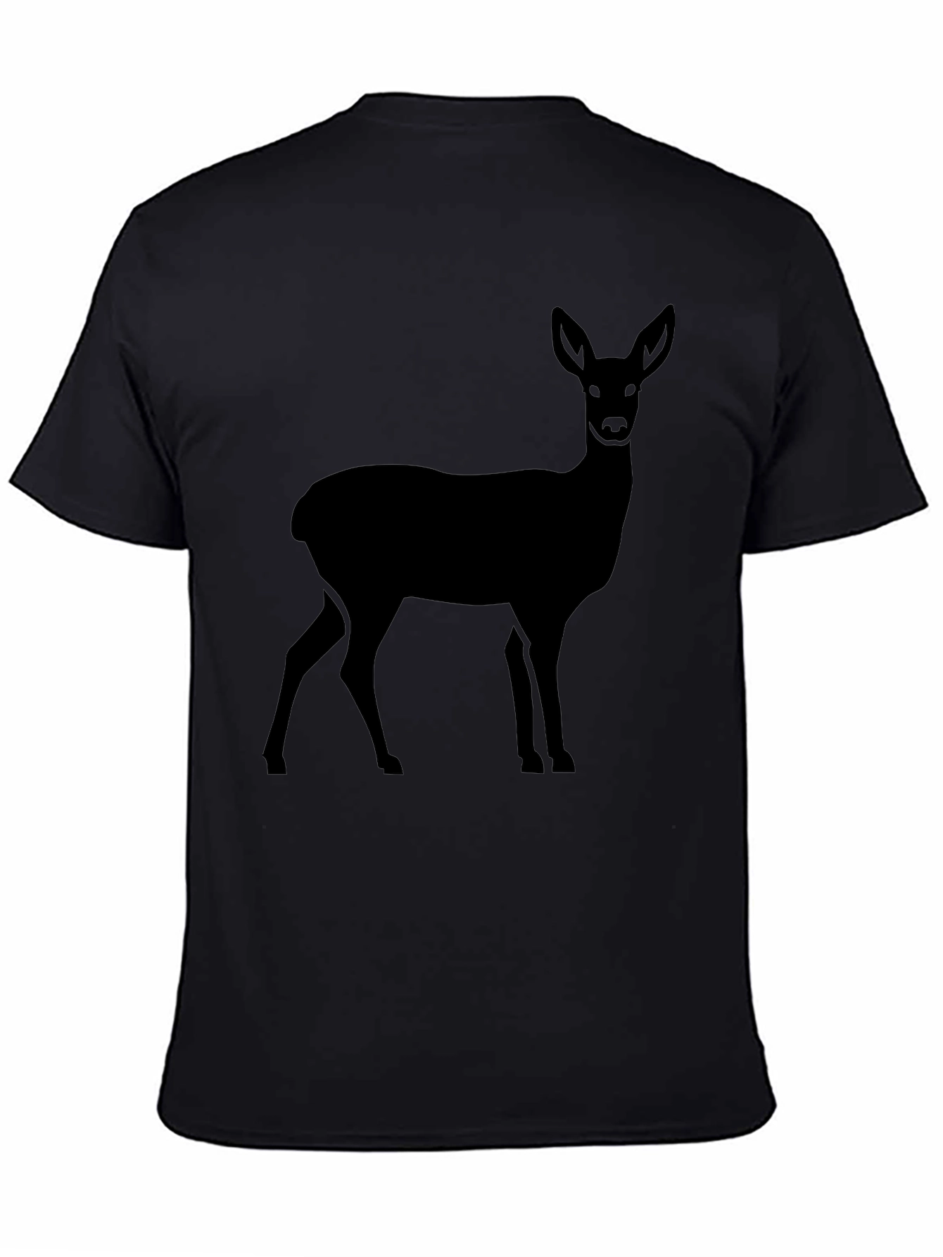 Deer Silhouette Graphic Tee - Black Cotton Casual Shirt