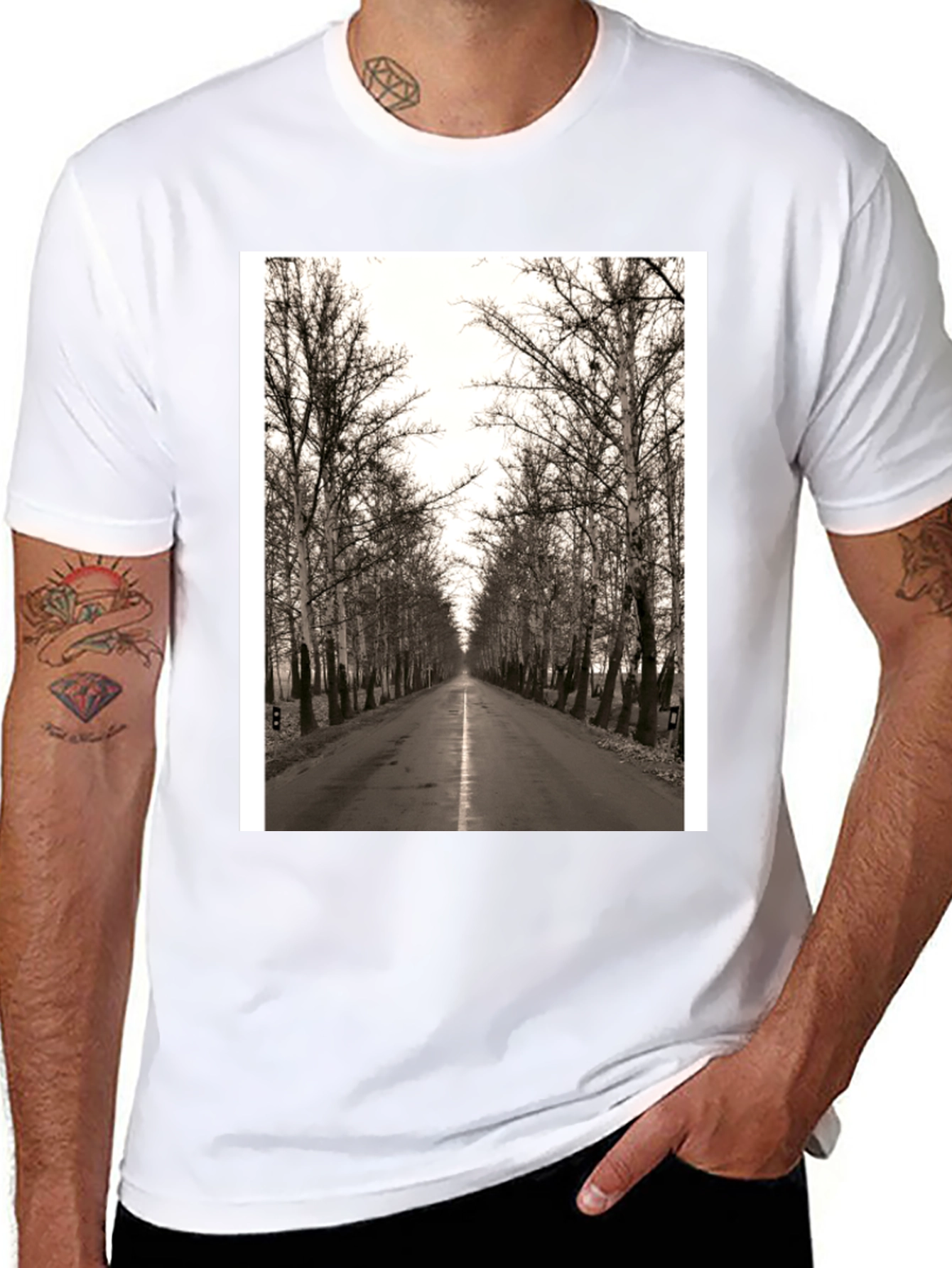 Road Through Trees Graphic T-Shirt - Black