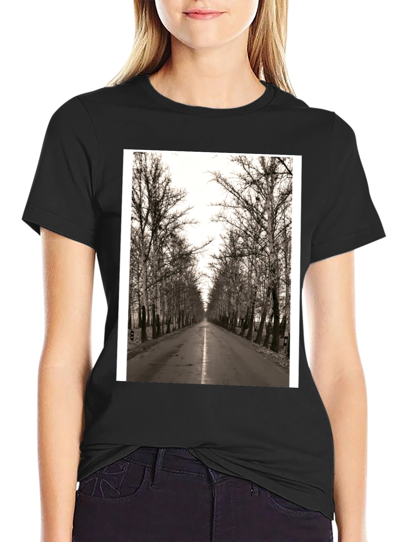 Road Through Trees Graphic T-Shirt - Black