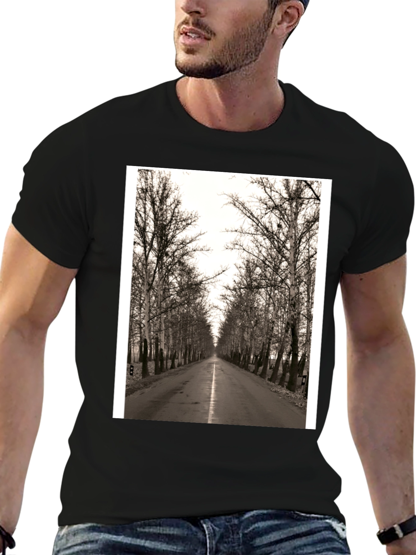 Road Through Trees Graphic T-Shirt - Black