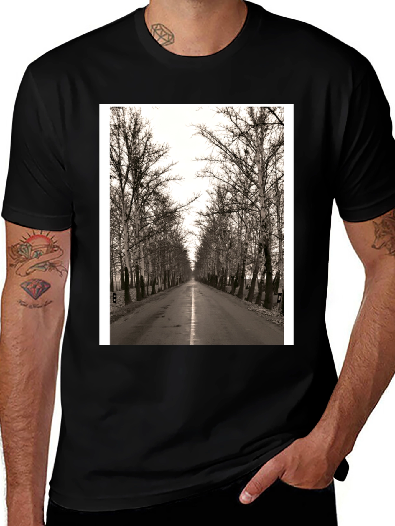 Road Through Trees Graphic T-Shirt - Black