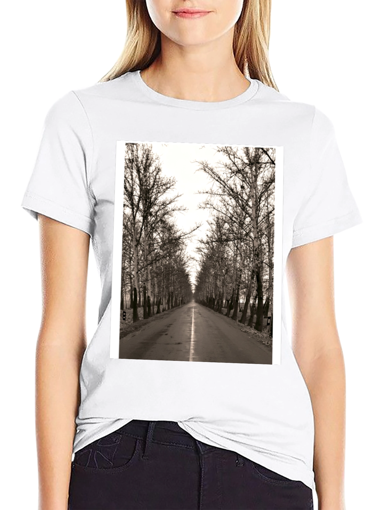 Road Through Trees Graphic T-Shirt - Black