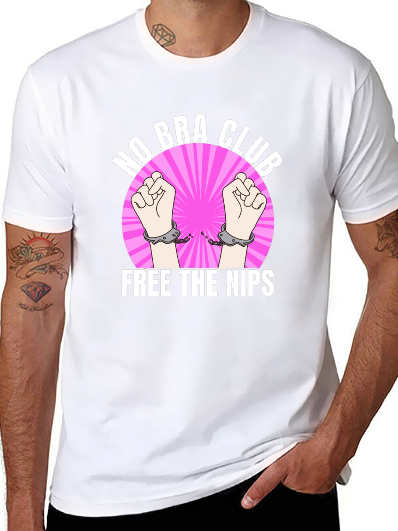 No Bra Club: Free the Nips Black Graphic T-Shirt
