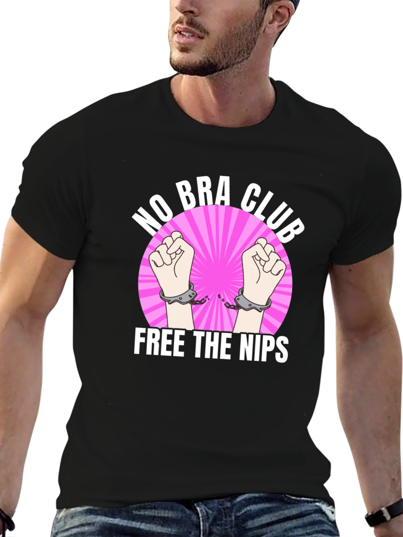 No Bra Club: Free the Nips Black Graphic T-Shirt