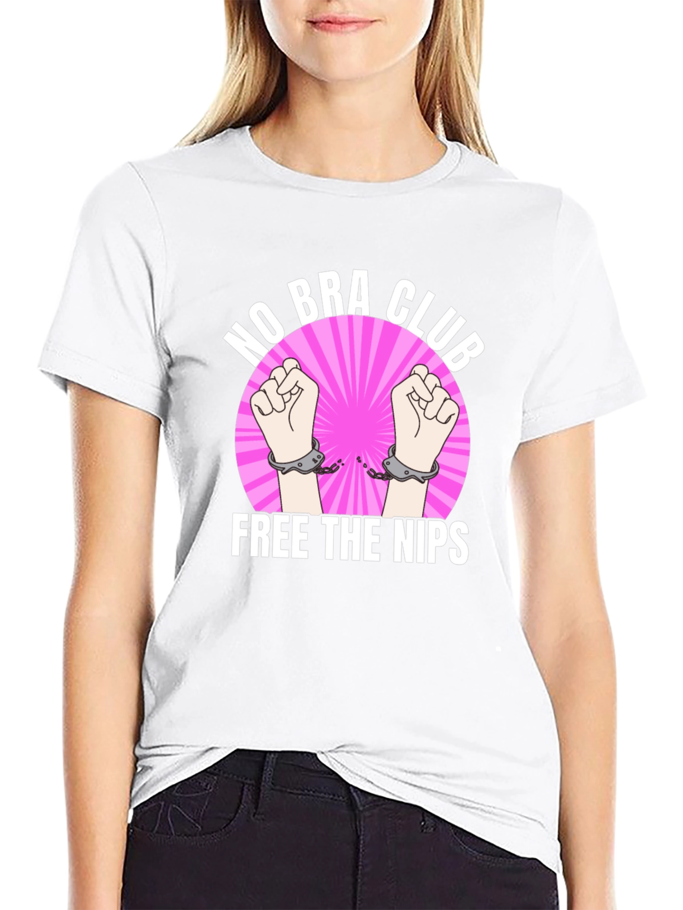 No Bra Club: Free the Nips Black Graphic T-Shirt