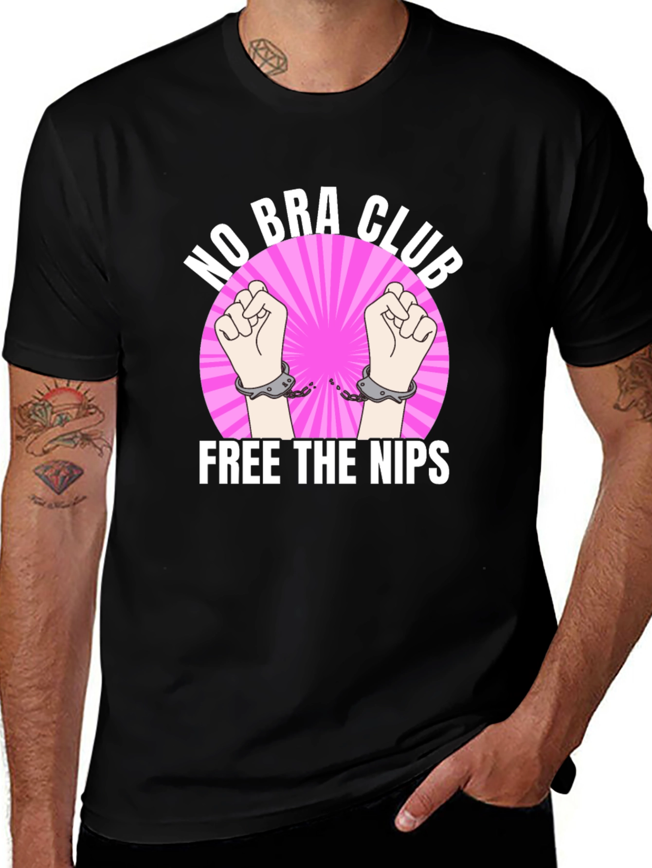 No Bra Club: Free the Nips Black Graphic T-Shirt