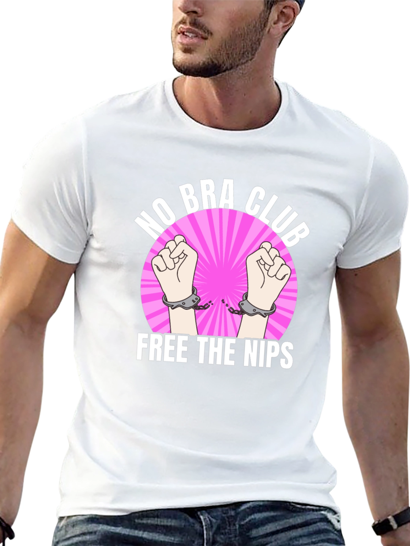 No Bra Club: Free the Nips Black Graphic T-Shirt