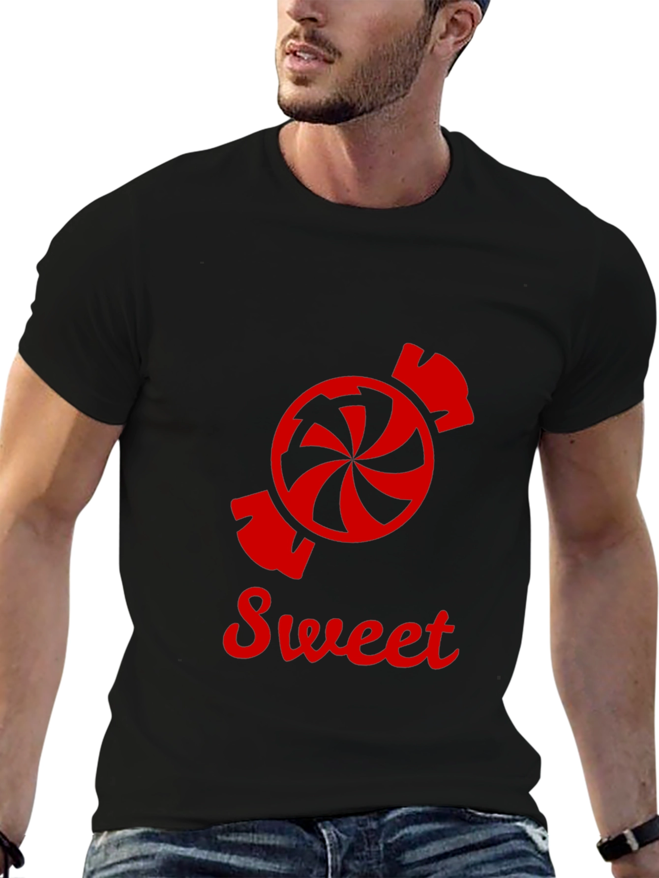 Sweet Candy Graphic Tee - Black Cotton T-Shirt