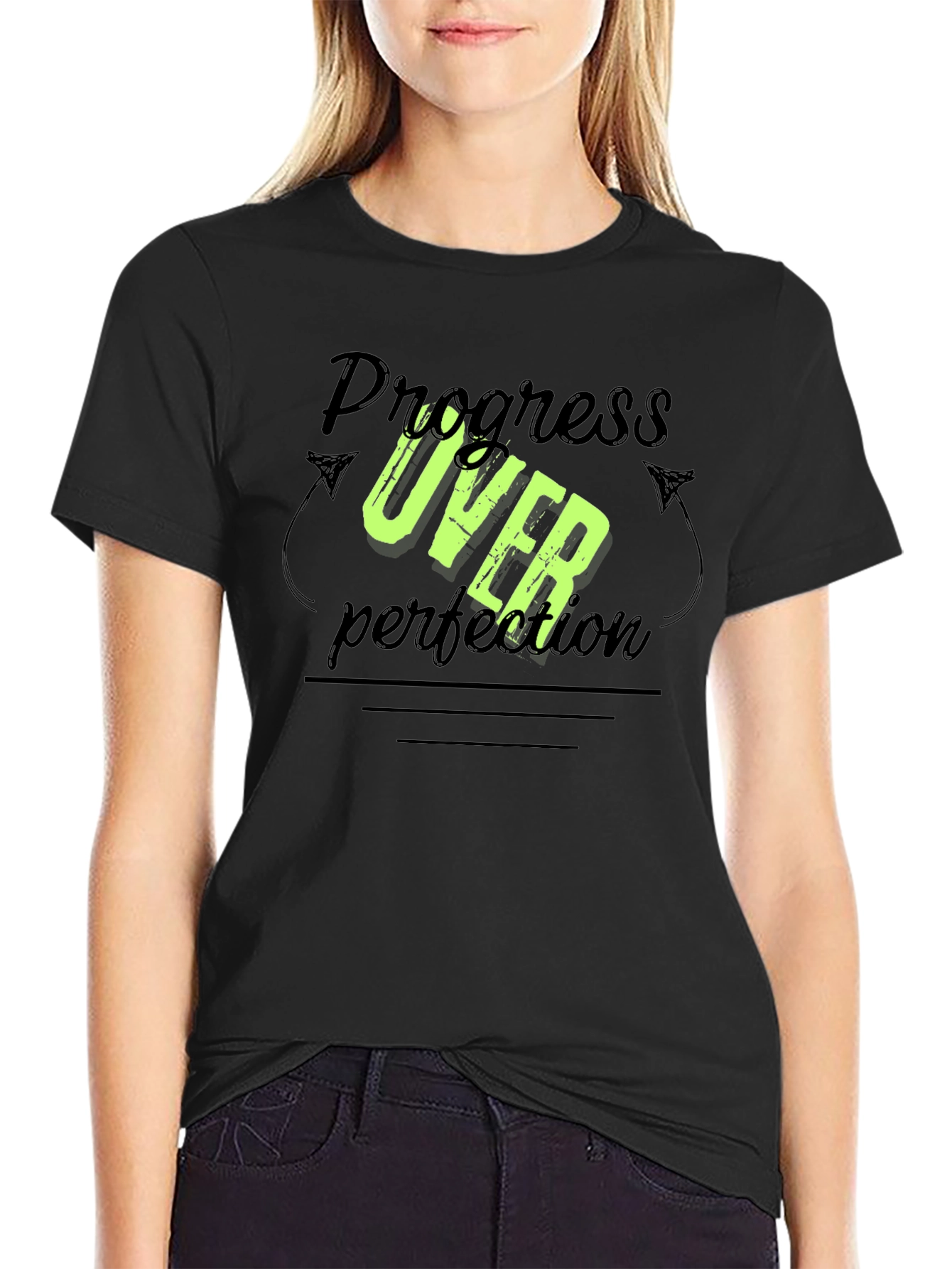 Progress Over Perfection Black T-Shirt