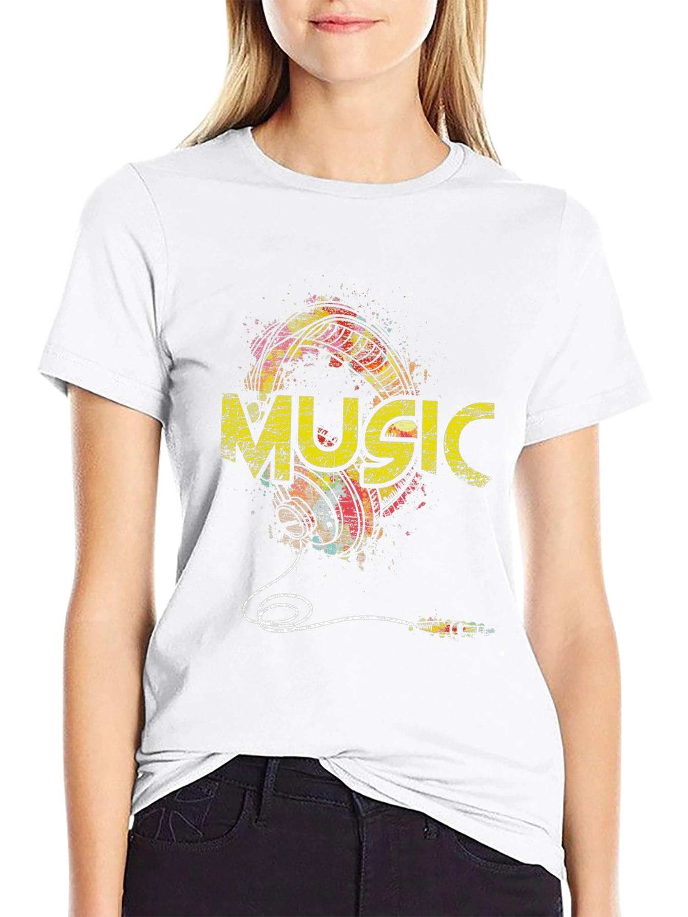 Music Graphic Print Mens Black T-Shirt