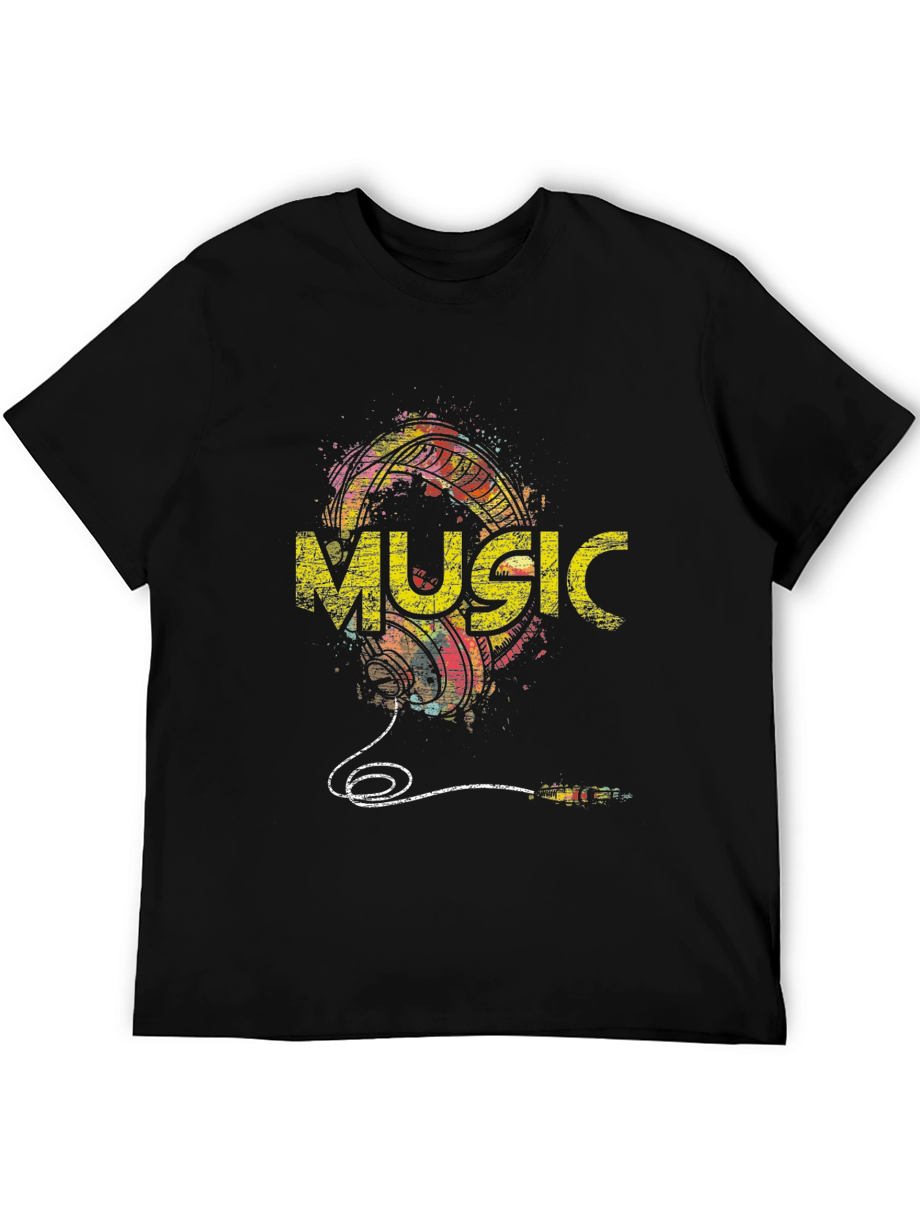 Music Graphic Print Mens Black T-Shirt