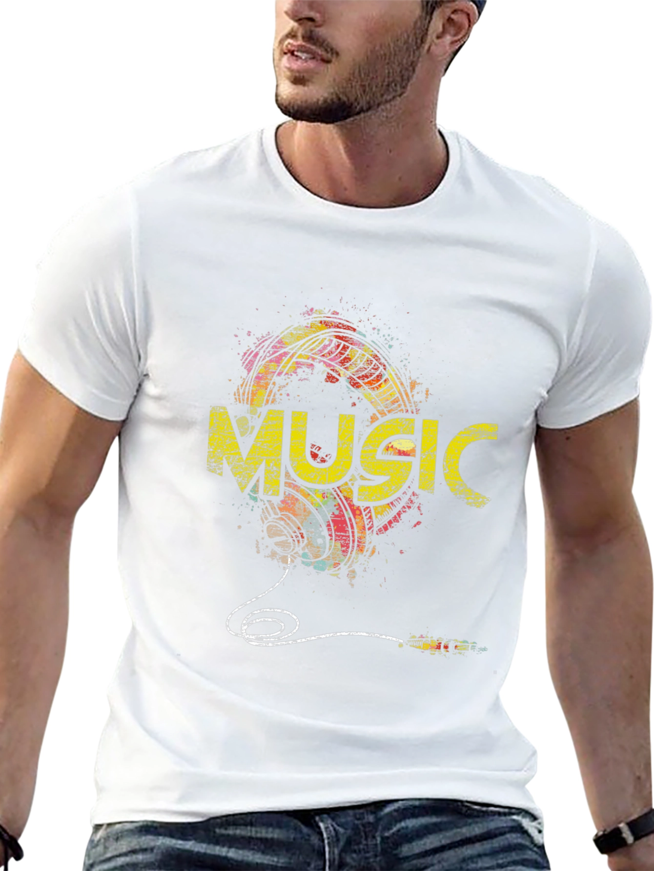 Music Graphic Print Mens Black T-Shirt