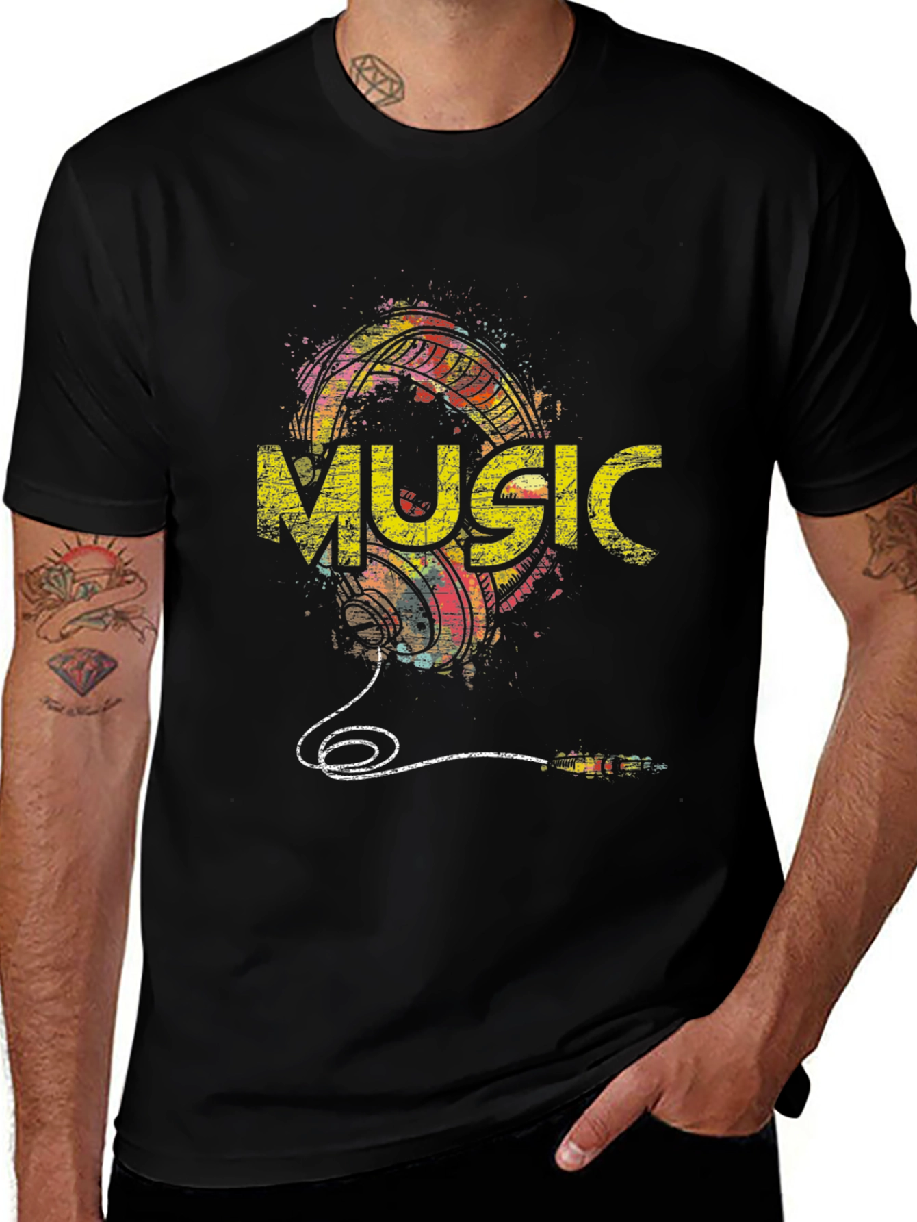 Music Graphic Print Mens Black T-Shirt
