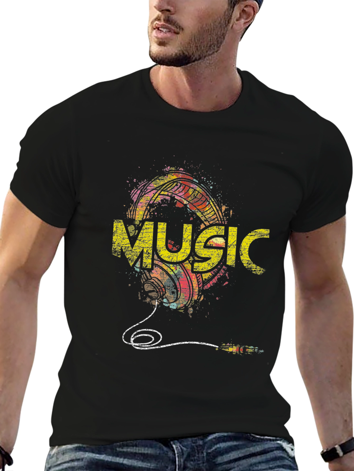 Music Graphic Print Mens Black T-Shirt