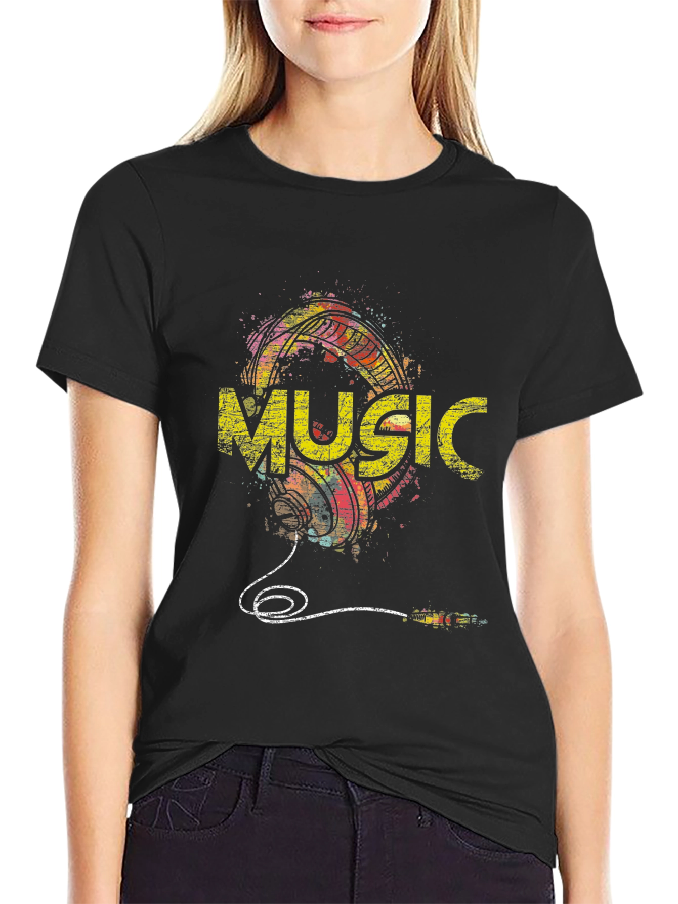 Music Graphic Print Mens Black T-Shirt
