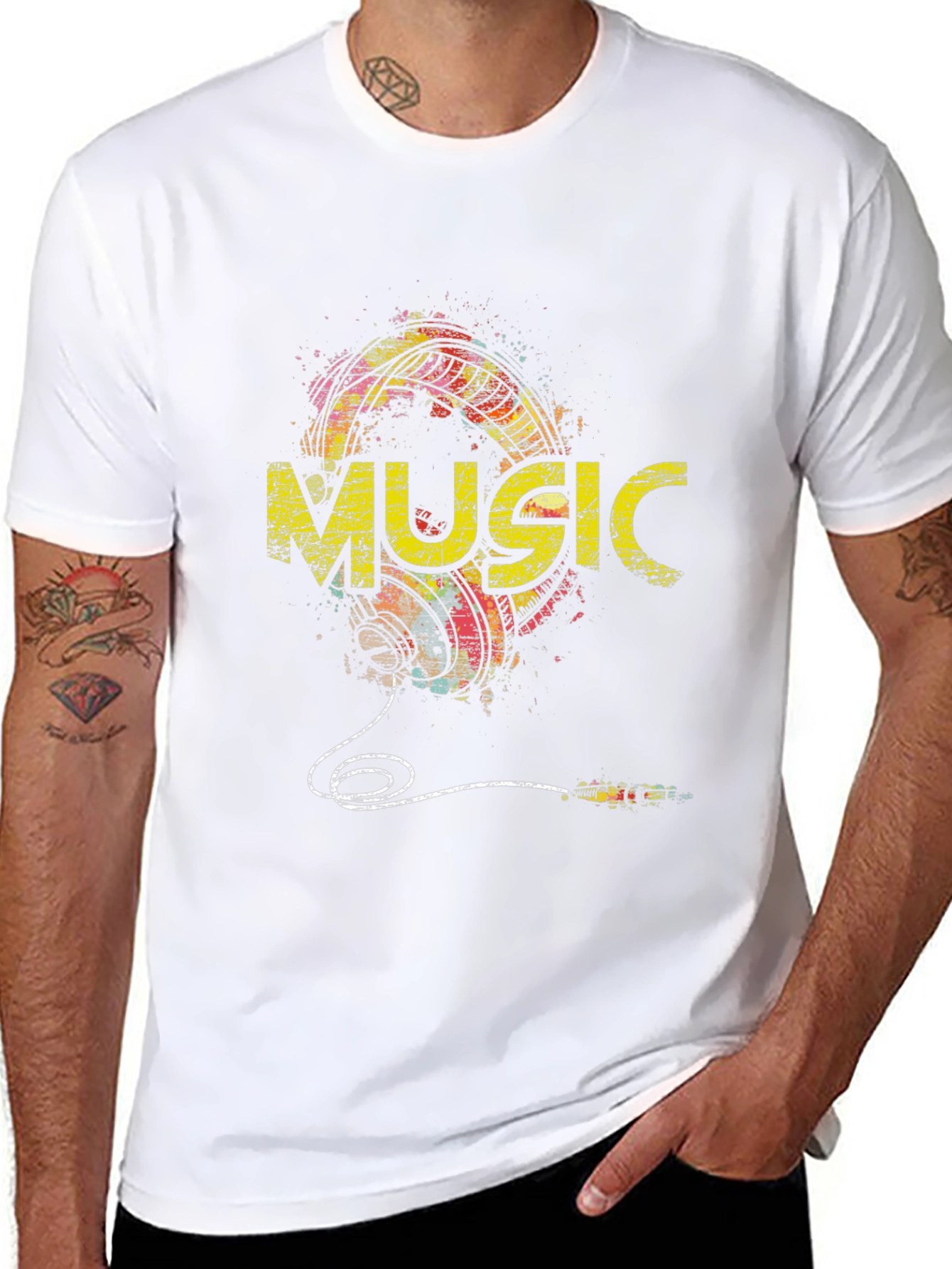 Music Graphic Print Mens Black T-Shirt