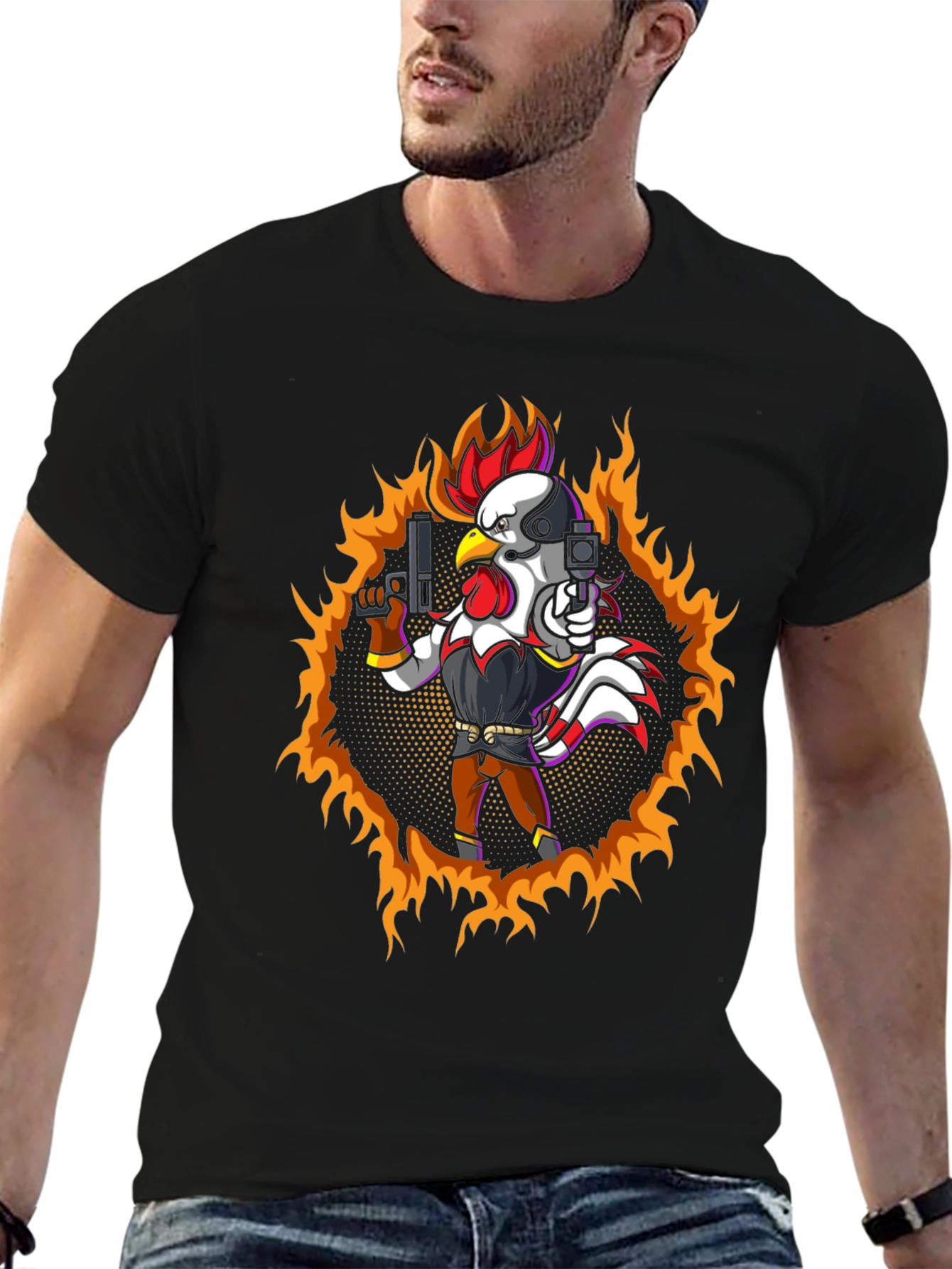 Fiery Chicken T-Shirt - Tactical Rooster Design