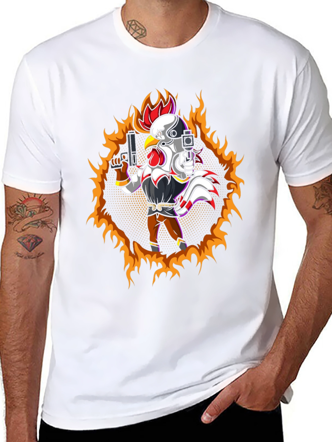 Fiery Chicken T-Shirt - Tactical Rooster Design