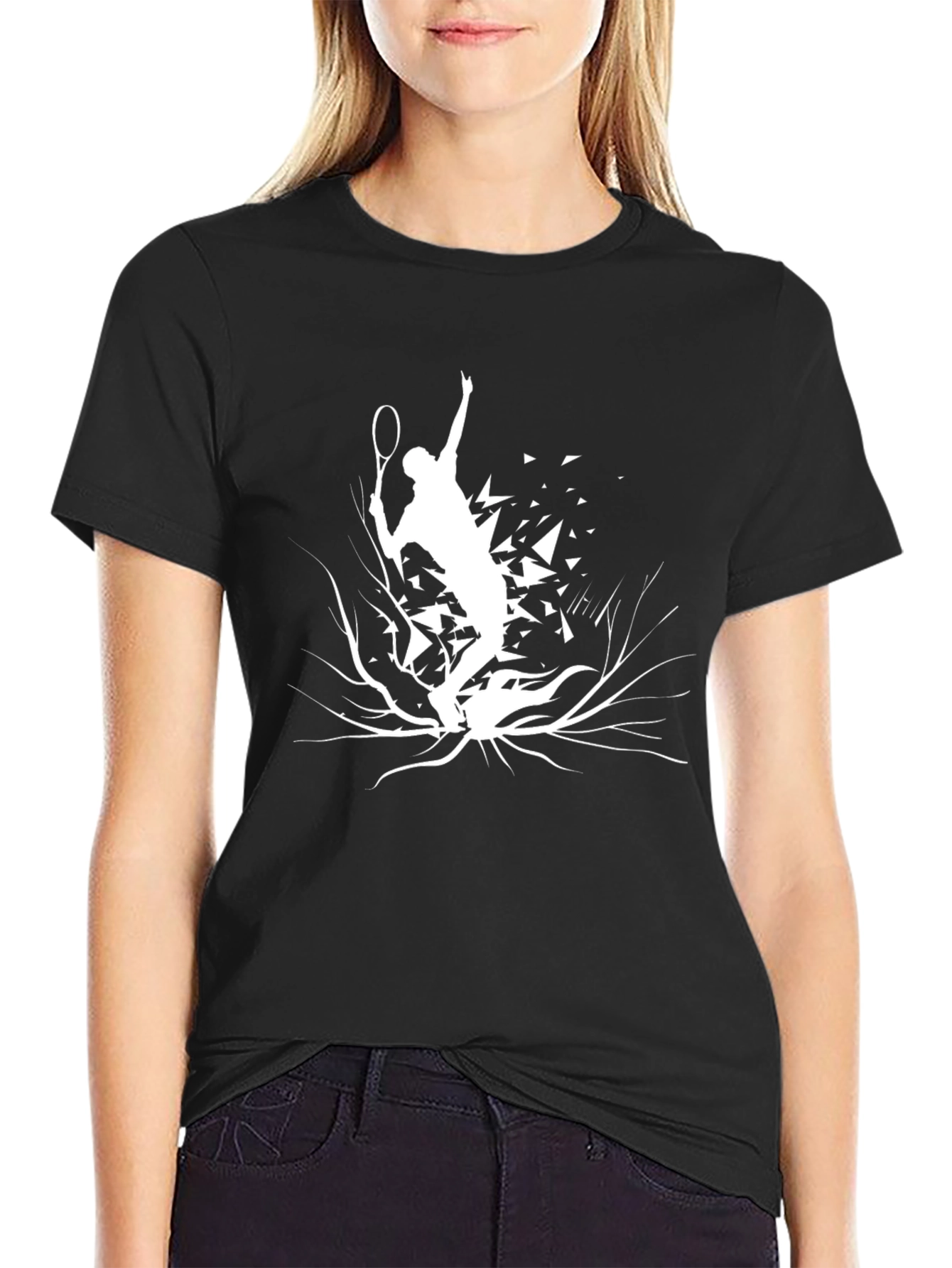 Tennis Player Graphic T-Shirt - Black Cotton Tee